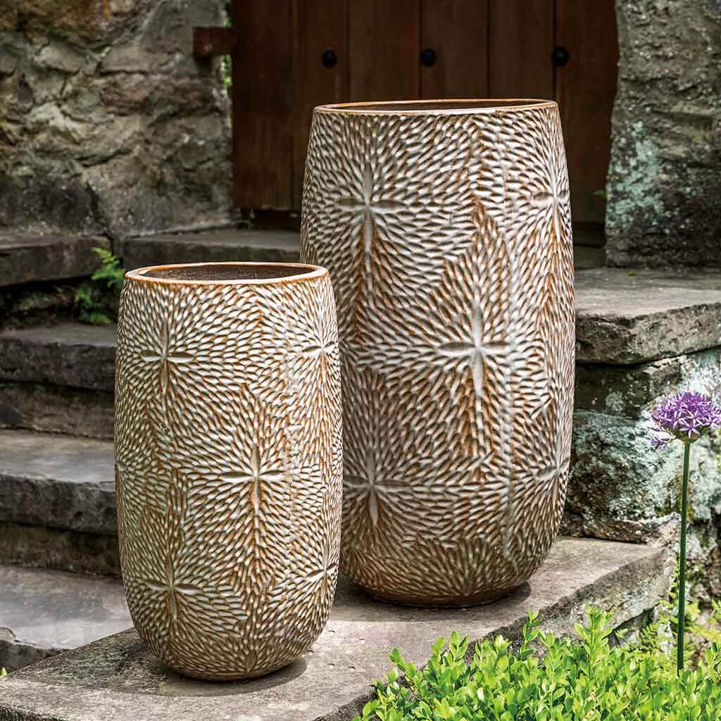 Campania International Sand Dollar Tall Planter Set of 2 - Cafe Au Lait Ceramic Flower Pots for Indoor & Outdoor Plants, Home Decor, Garden, Patio, and Balcony