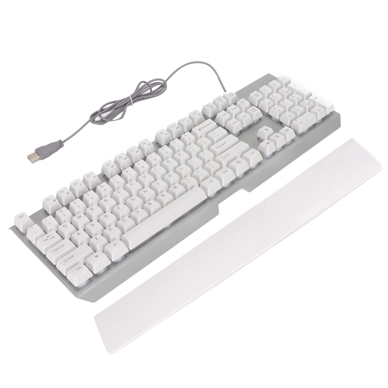 Shanrya GK60 RGB Illuminated Wired Gaming Keyboard with Wrist Rest - White Backlit Mechanical Feel Keyboard for PC, Mac, Office & Home Use - Perfect for Typing, Gaming & Nighttime Work