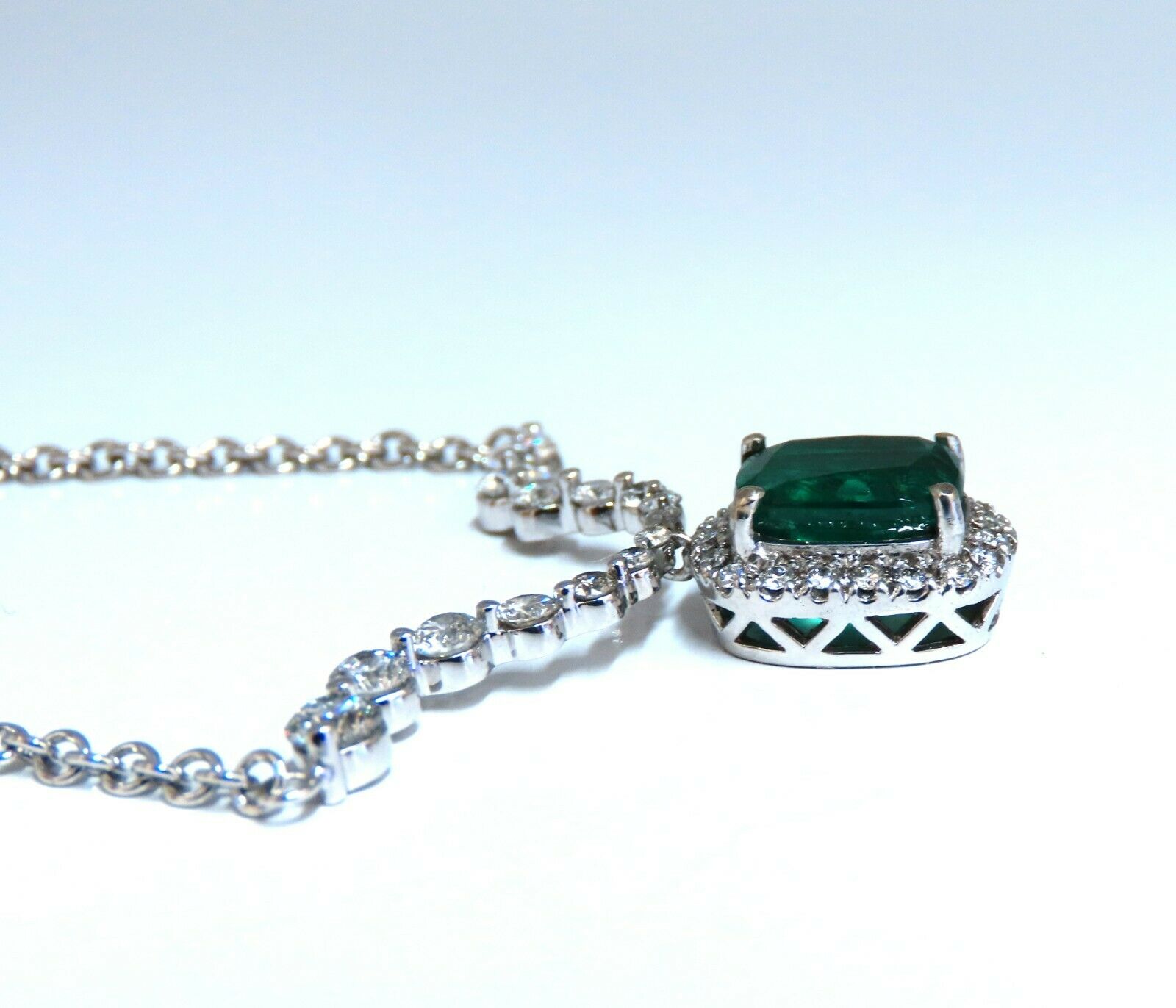 4.04 Carat Natural Emerald and Diamond Pendant Necklace in 14K Gold - Elegant Dangle Jewelry for Weddings, Parties & Special Occasions