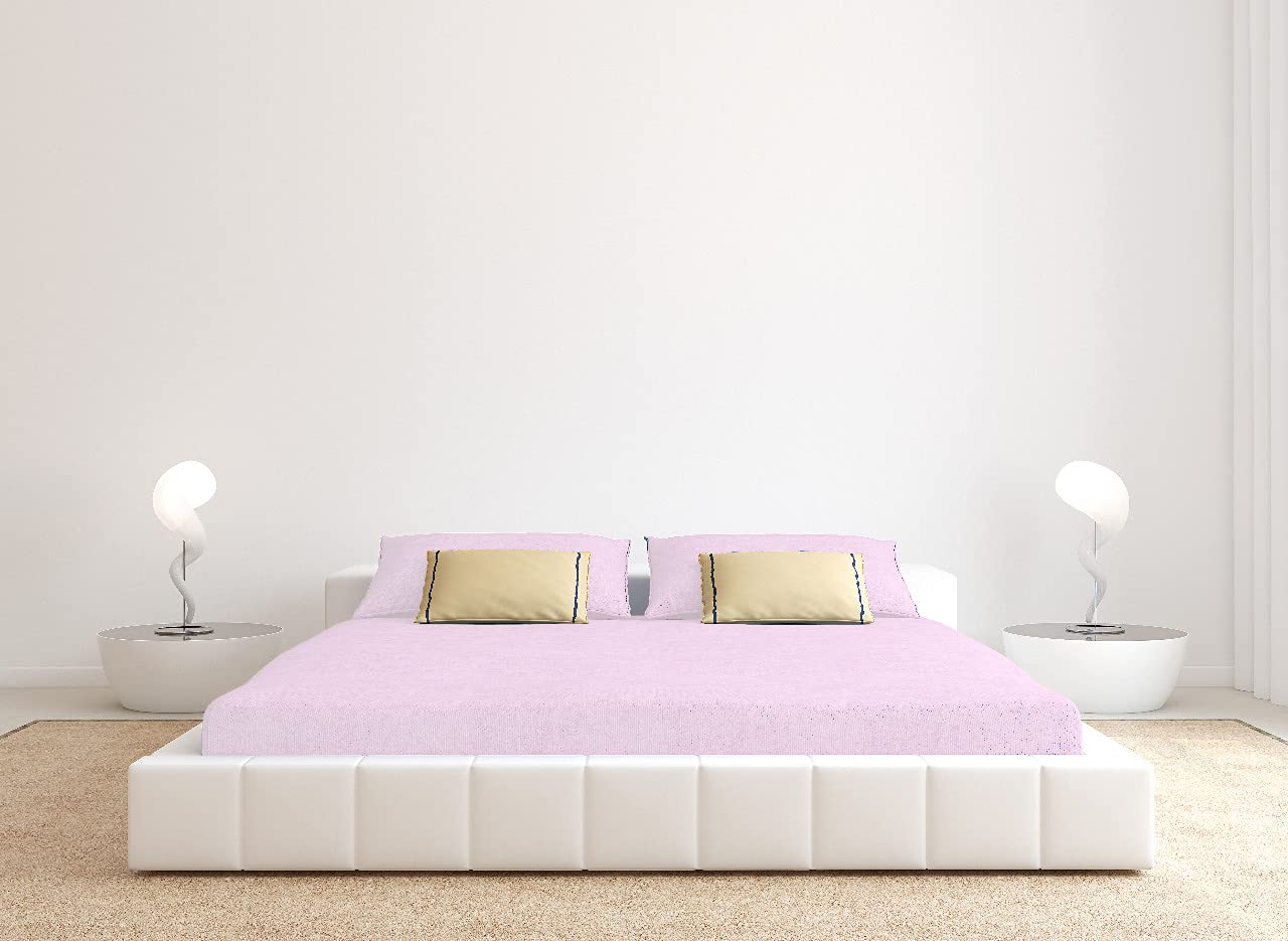 RelaxMax 100% Cotton Baby Pink Queen Size Fitted Sheet - 80x60 Inches with 21-Inch Deep Pockets - Soft & Breathable Bedding for Comfortable Sleep - Perfect for Master Bedrooms, Guest Rooms & Dorm Rooms