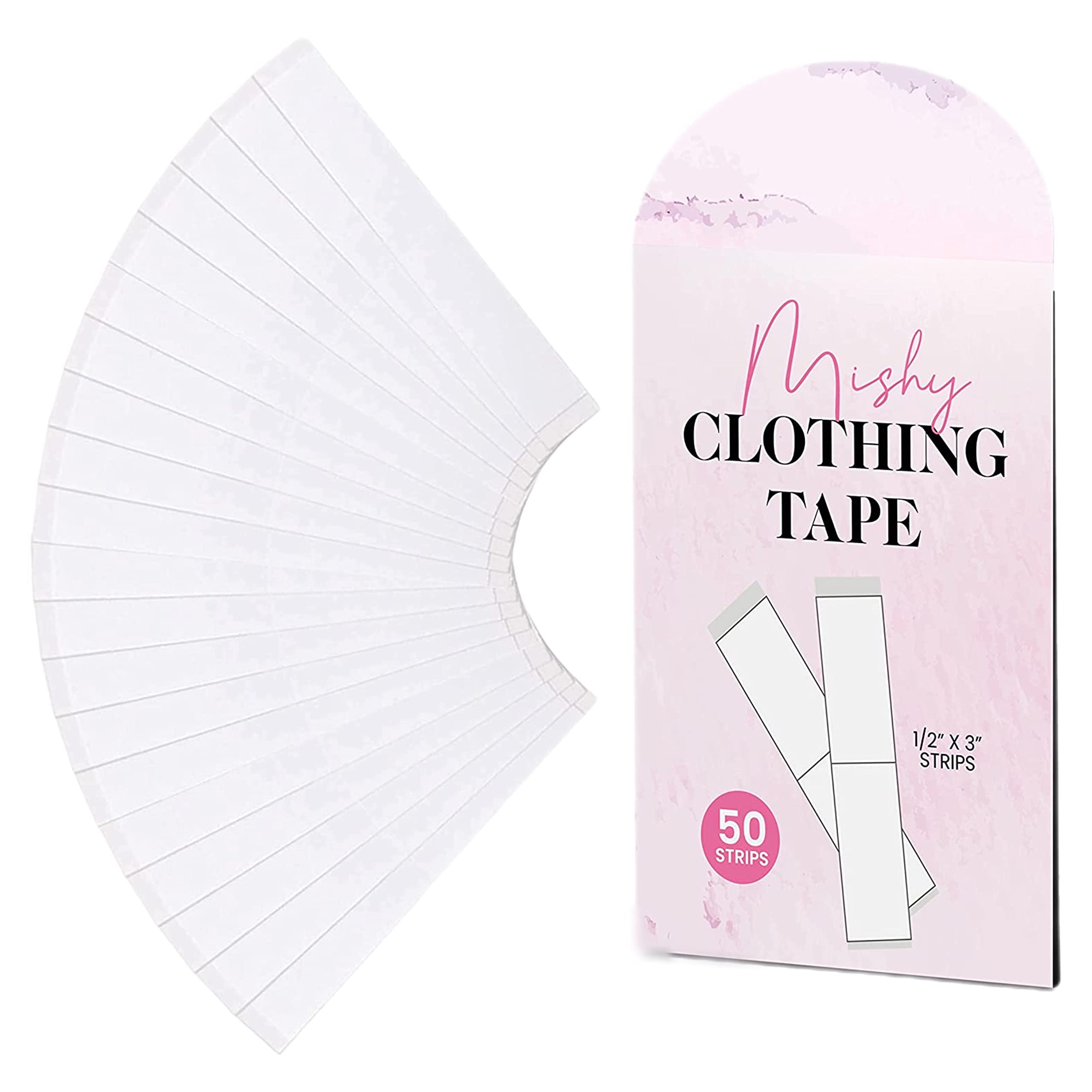 MishyUK: Double Sided Fashion Fabric Tape (50 Strips) - Invisible Clothing Tape for Hemming, Securing Tops & Hiding Bra Straps | Perfect for Wardrobe Fixes, Formal Events & Everyday Wear