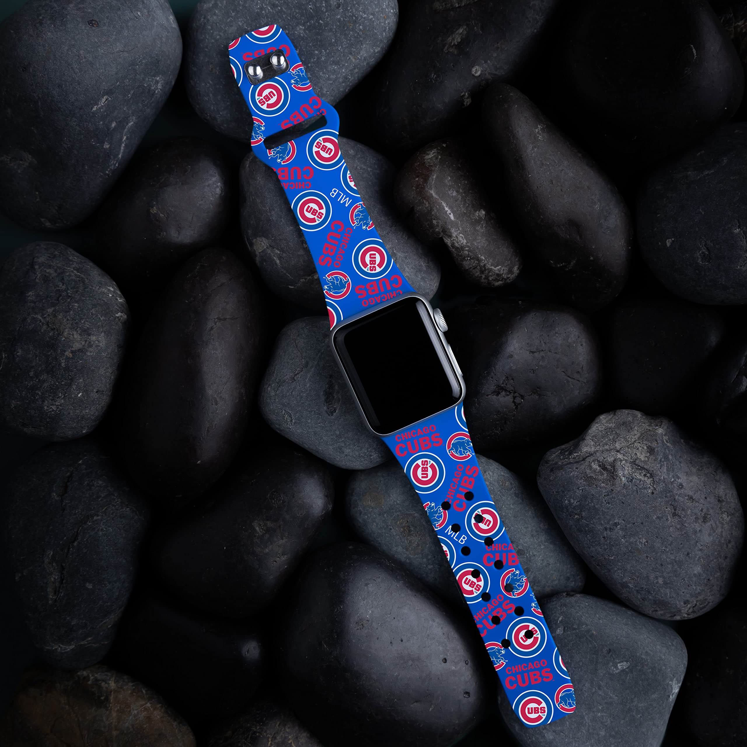 Chicago Cubs HD Watch Band for Apple Watch - Durable Silicone Sports Strap, Compatible with All Apple Watch Models (38mm/40mm/41mm/42mm/44mm/45mm) - Perfect for Baseball Fans, Game Day, Workouts & Everyday Wear