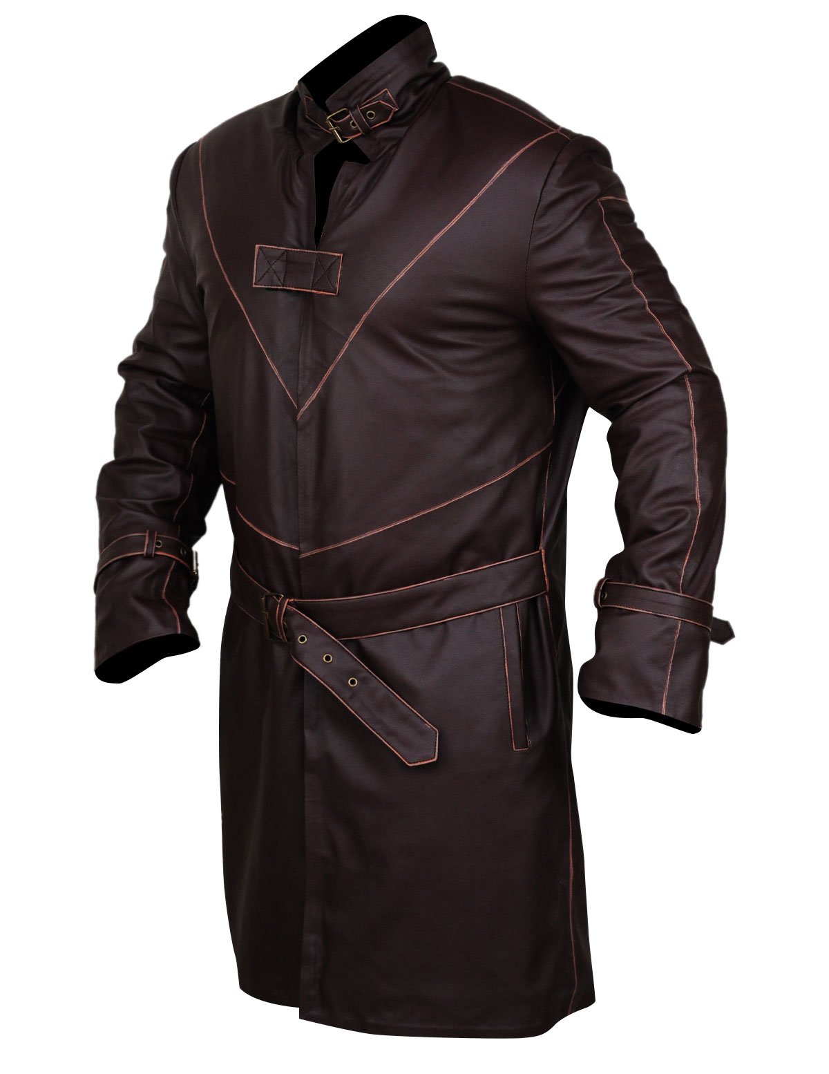 Men's Adien Pearce Dogs Gaming Halloween Costume - Distressed Brown Faux Leather Trench Coat with Fur Collar | Cosplay, Gaming Events & Halloween Outfit