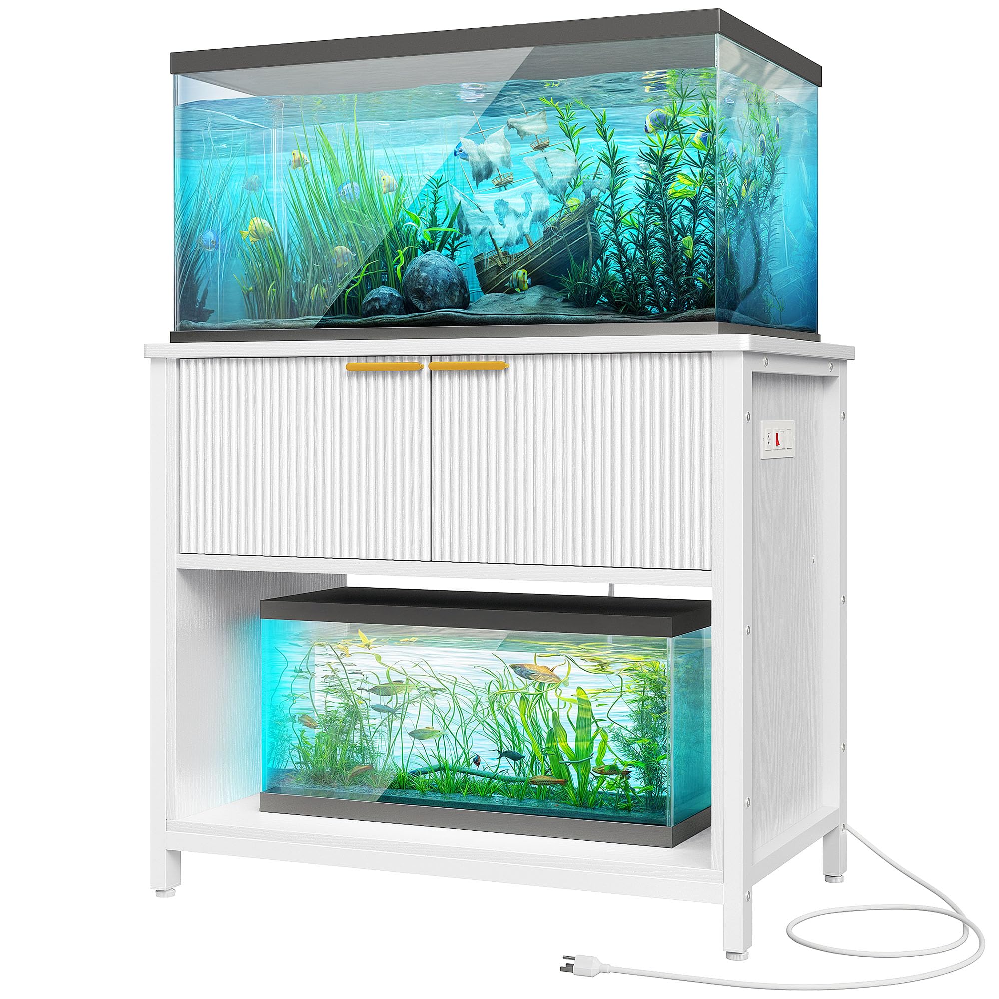 DWVO 40-50 Gallon Aquarium Stand with Power Outlets & Storage Cabinet - Heavy Duty 660LBS Capacity Metal Fish Tank Stand for Turtle Tanks, Reptile Terrariums (White) - Perfect for Home, Office & Pet Store Displays
