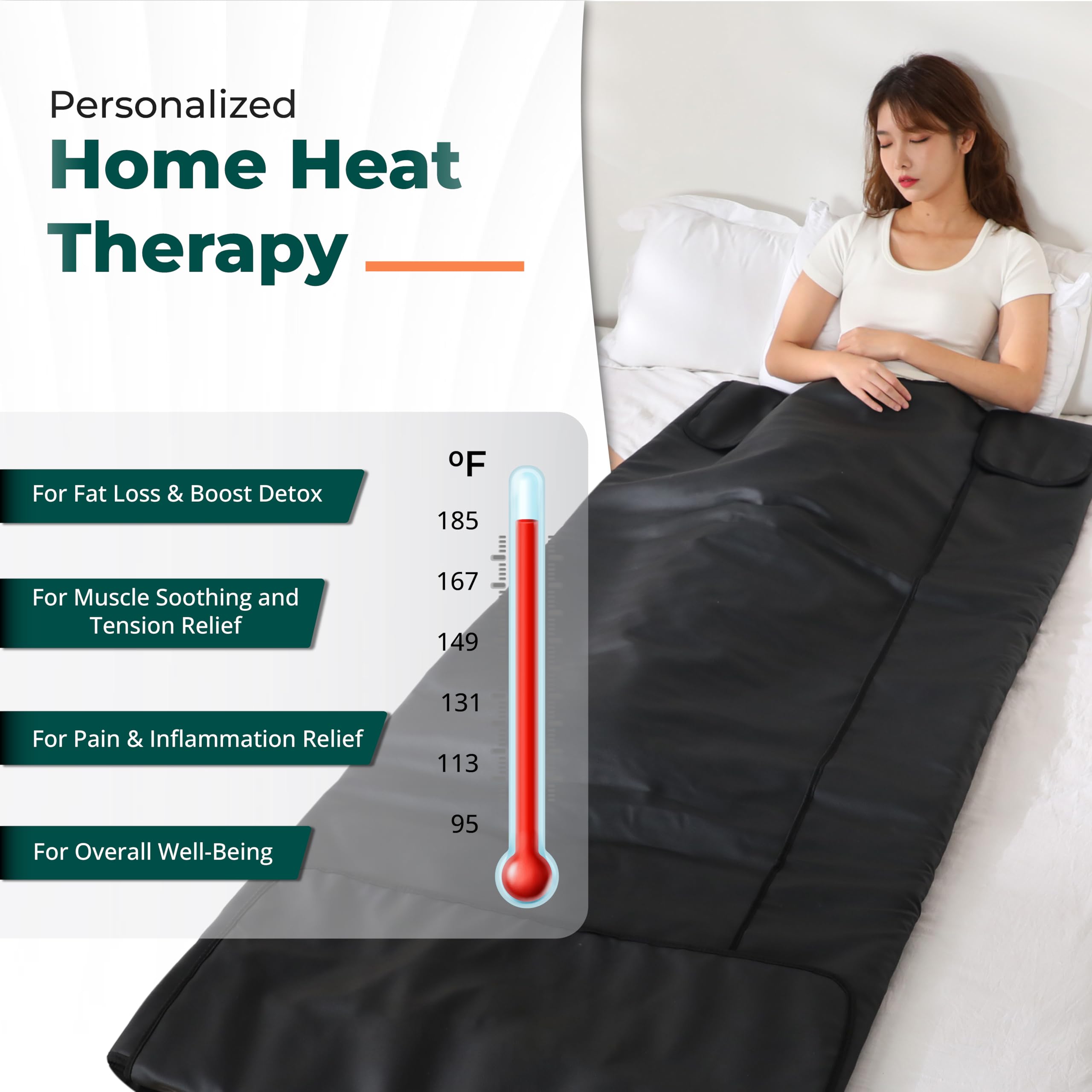 HL300 Portable Far Infrared Sauna Blanket for Relaxation & Detox - Adjustable Timer 1-60 Mins, Temperature Control 95-176°F - FSA Eligible - Perfect for Home Spa, Post-Workout Recovery & Stress Relief