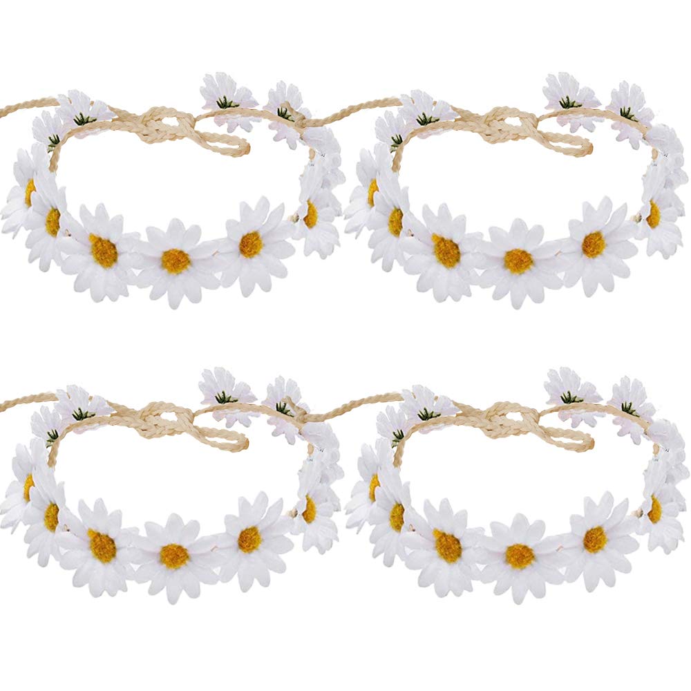 **Sunflower Headband for Women & Girls - 4 Pack Boho Floral Hair Hoops, Hair Clips & Barrettes - Perfect for Parties, Weddings, Cosplay & Festival Outfits**