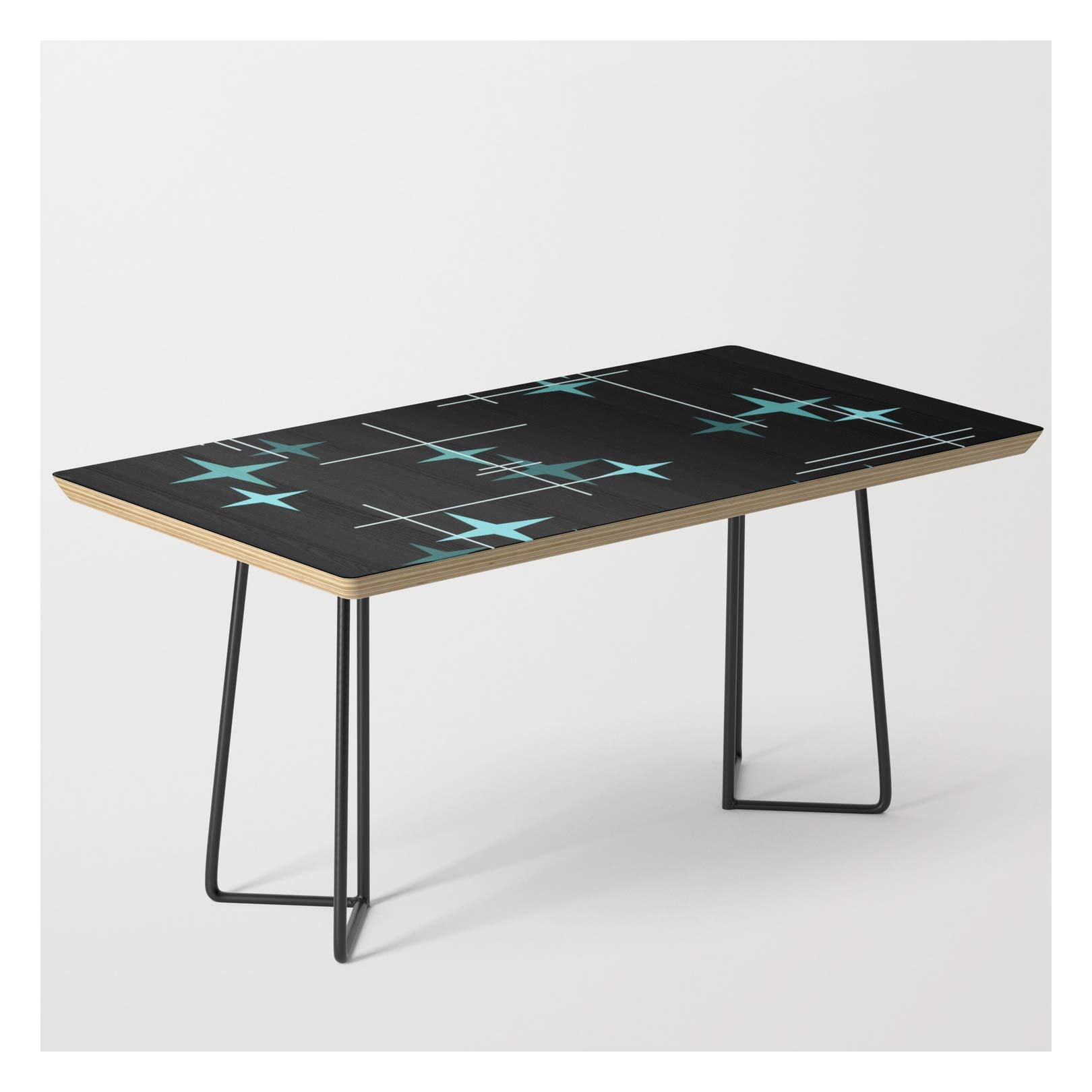 Mid Century Modern Coffee Table - Black Teal Stars for Living Room Decor