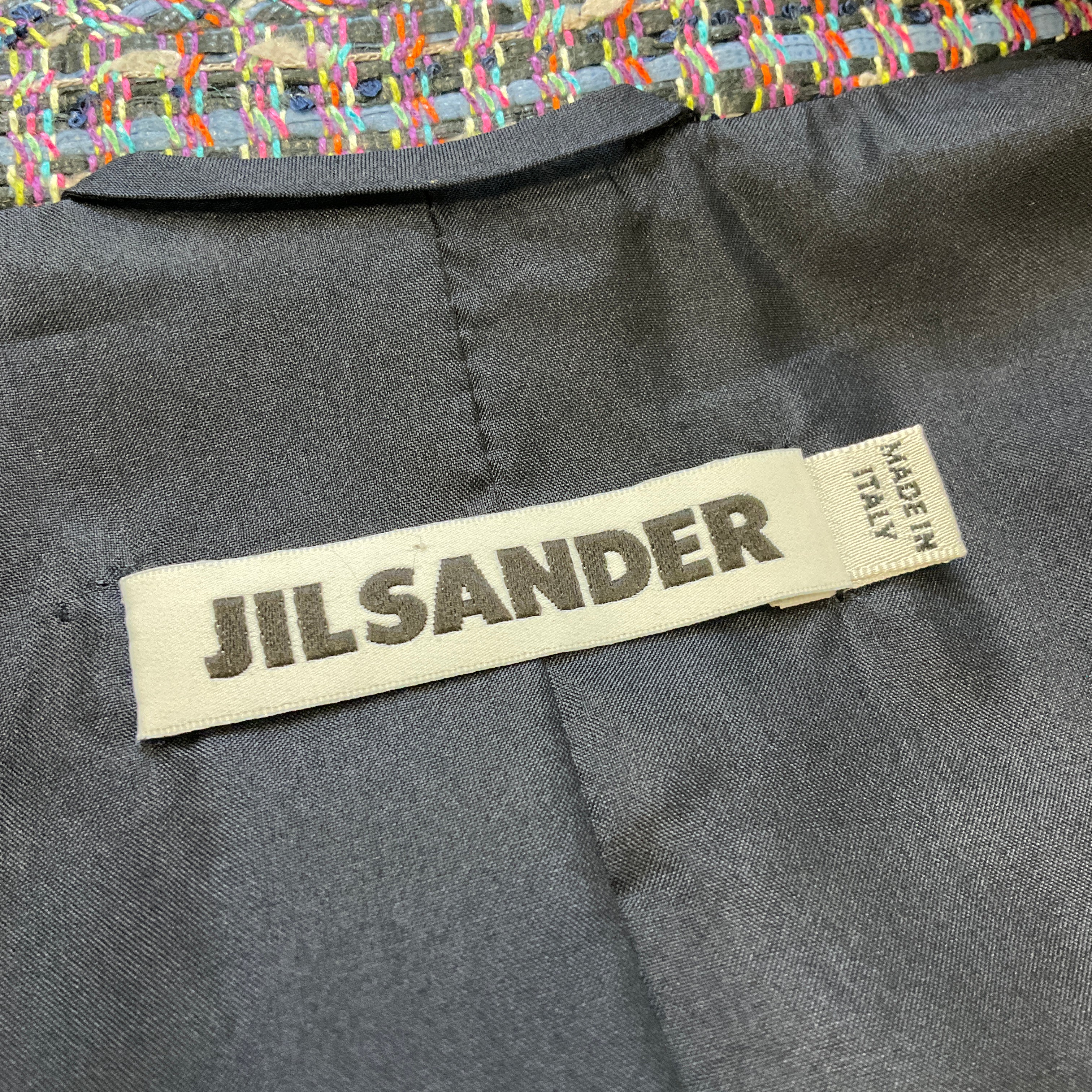 Jil Sander Blue Multi Double Breasted Tweed Coat for Women | Elegant Winter Jacket for Office & Formal Occasions