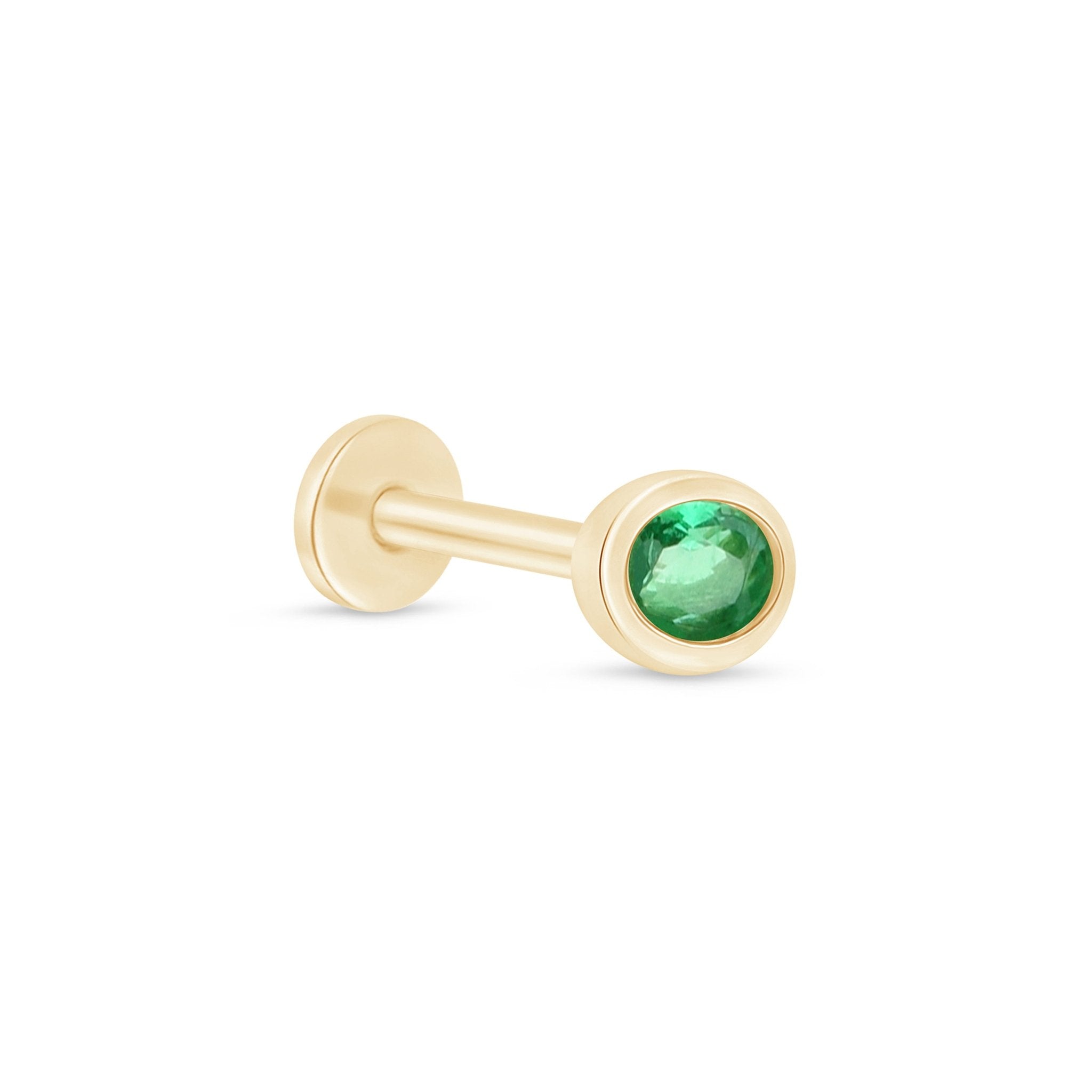 14K Yellow Gold Oval Emerald Stud Earrings - Bezel Set Flat Back for Secure Wear | Perfect for Daily Use, Gifts & Special Occasions