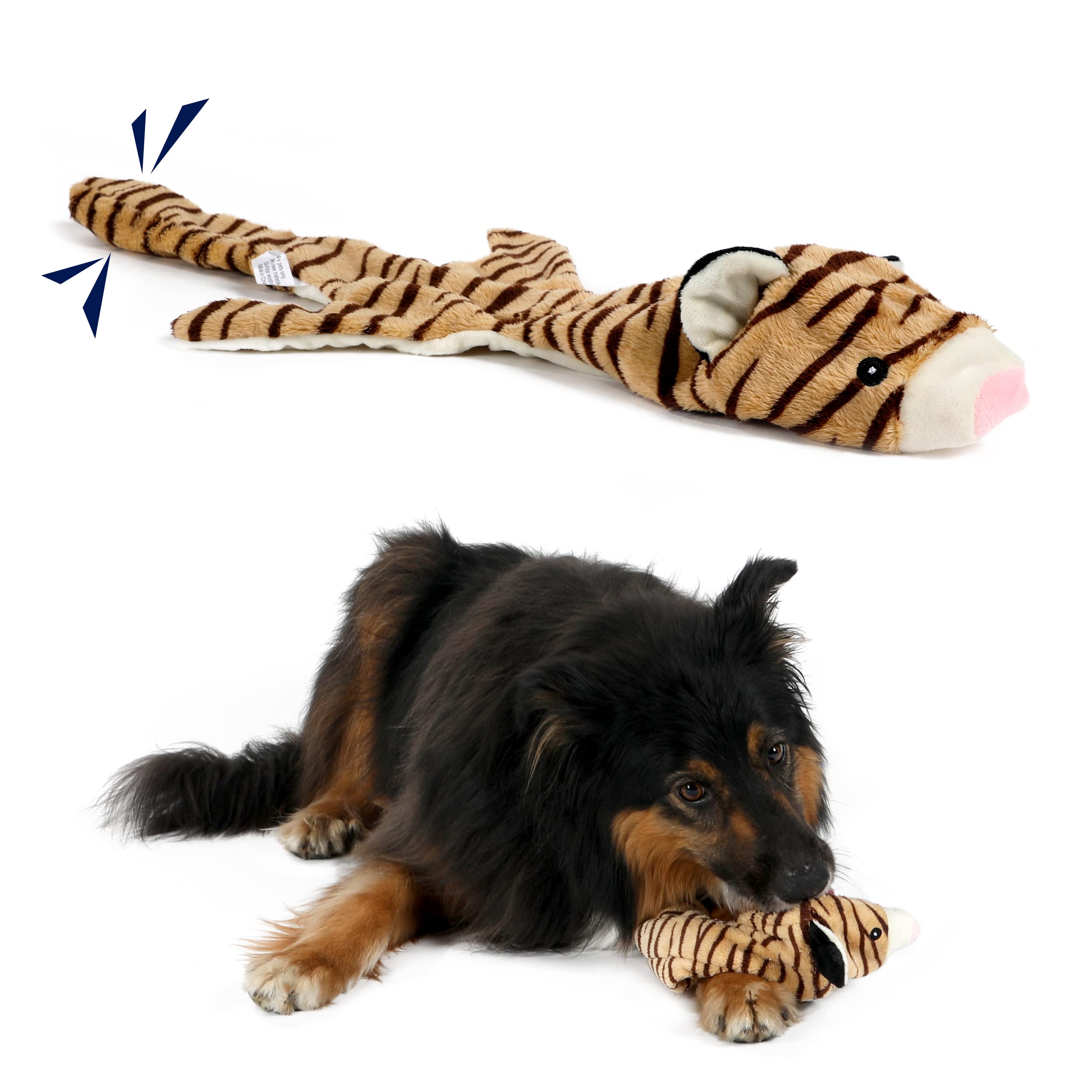 Soft Tiger Plush Dog Toy for Medium Dogs - No Stuffing, 2 Squeakers, Machine Washable & Mess-Free | Perfect for Playtime, Training, and Puppy Chewing Relief