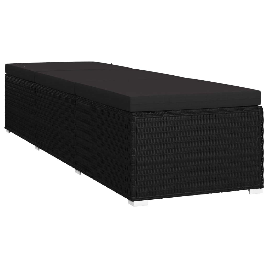 3 Piece Patio Sun Lounger Set with Tea Table - Black Poly Rattan Outdoor Lounge Reclining Couch - Durable Garden Patio Furniture for Poolside, Beach, Backyard & Balcony Relaxation