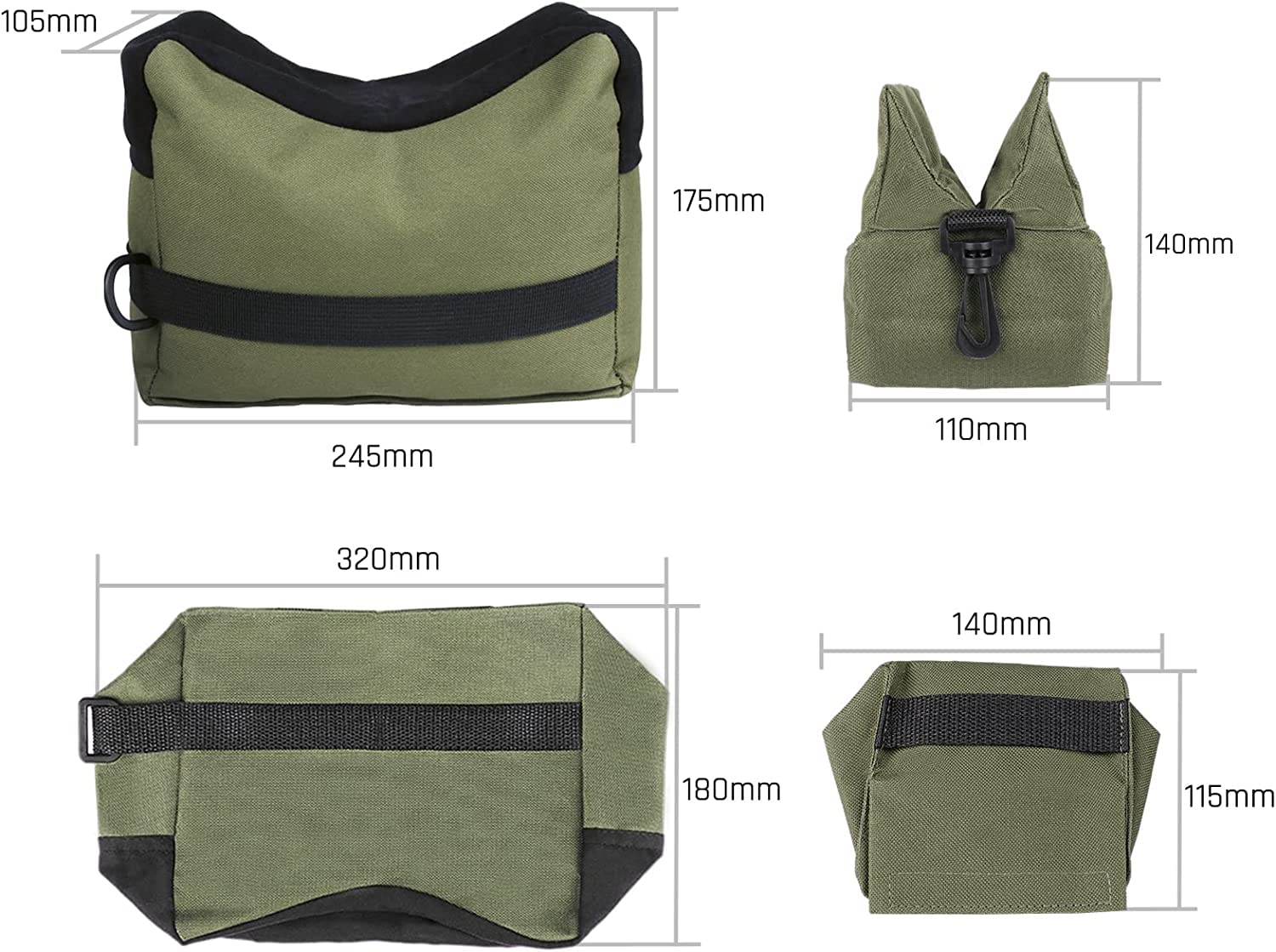Feyachi Premium Shooting Rest Bags - Front & Rear Support Sandbag Stand for Rifle, Gun, Hunting & Target Practice - Unfilled (2pcs) - Ideal for Bench Rest Shooting, Hunting, and Outdoor Photography