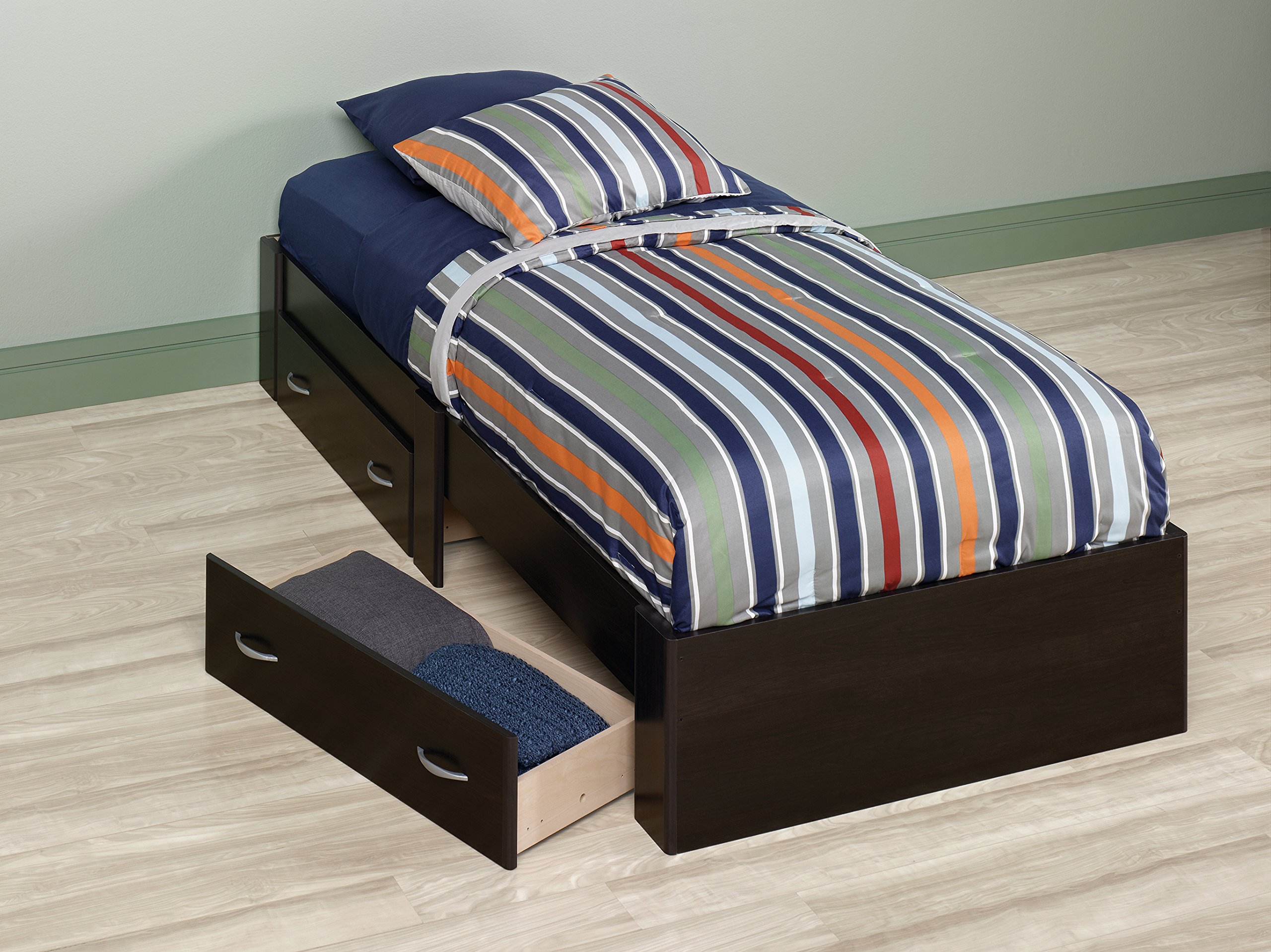 Sauder Beginnings Twin Size Platform Bed Frame with Storage Drawers in Cinnamon Cherry Finish - Perfect for Kids Rooms, Guest Bedrooms & Small Space Living