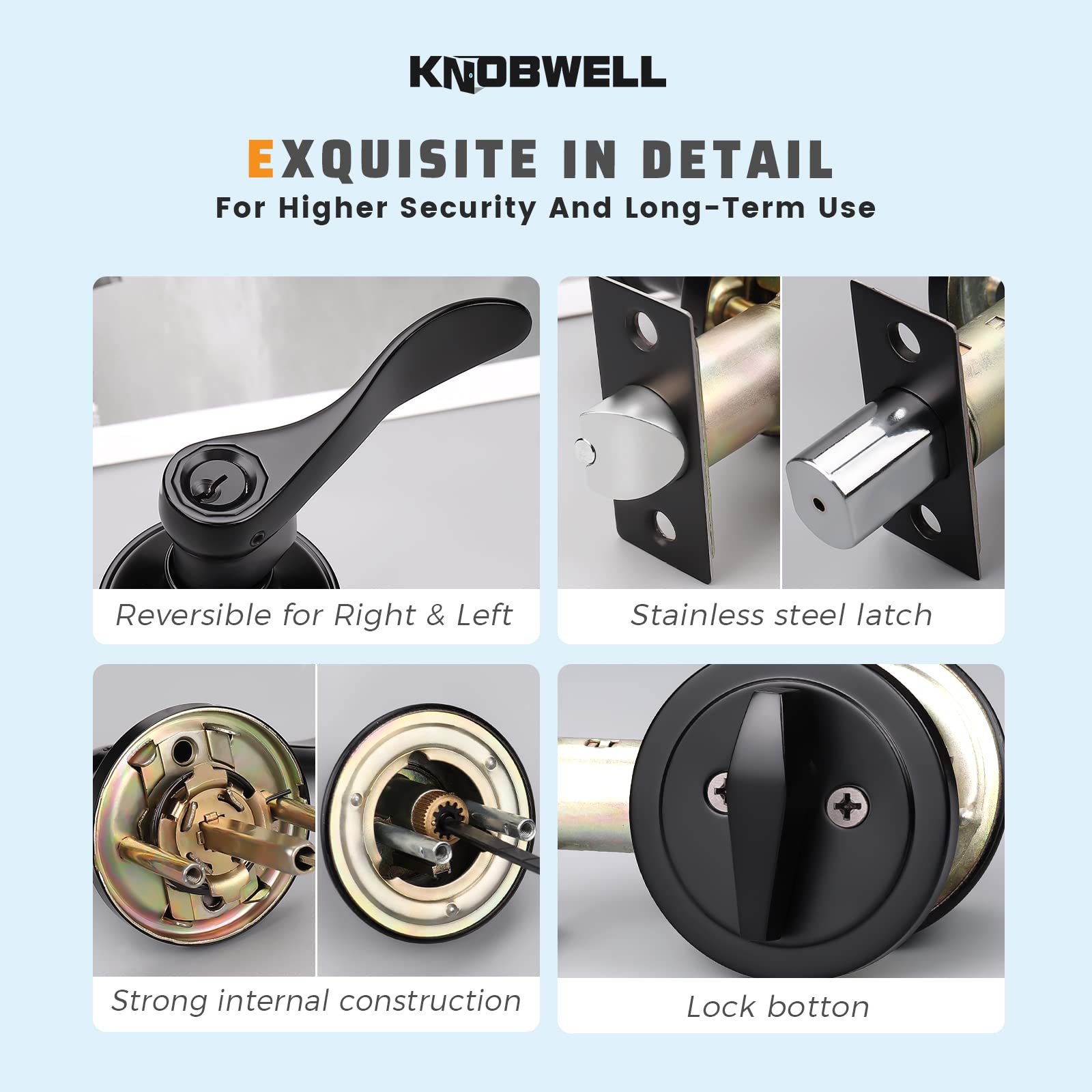 KNOBWELL 5-Pack Keyed Alike Door Lever Lock Set with Deadbolt - Exterior & Interior Use