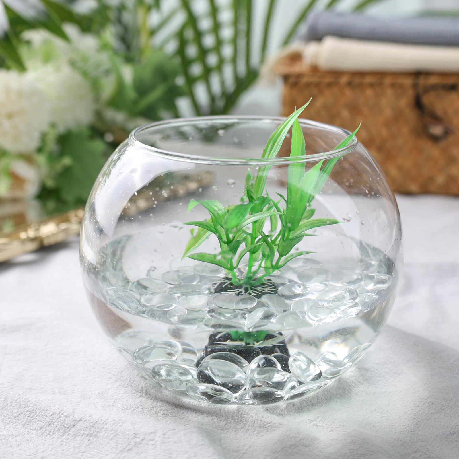 FUTUREPLUSX 50PCS Clear Glass Marbles - Premium Transparent Decorative Stones for Vases, Fish Tanks & Aquariums | Floral Arrangement Fillers, DIY Craft Supplies | Perfect for Home Decor, Wedding Centerpieces & Tabletop Displays