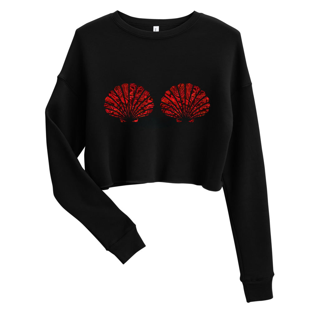 Mermaid Shells Crop Sweatshirt with Flame Design - Trendy Women's Fashion Top for Casual Wear, Beach Outfits & Summer Street Style