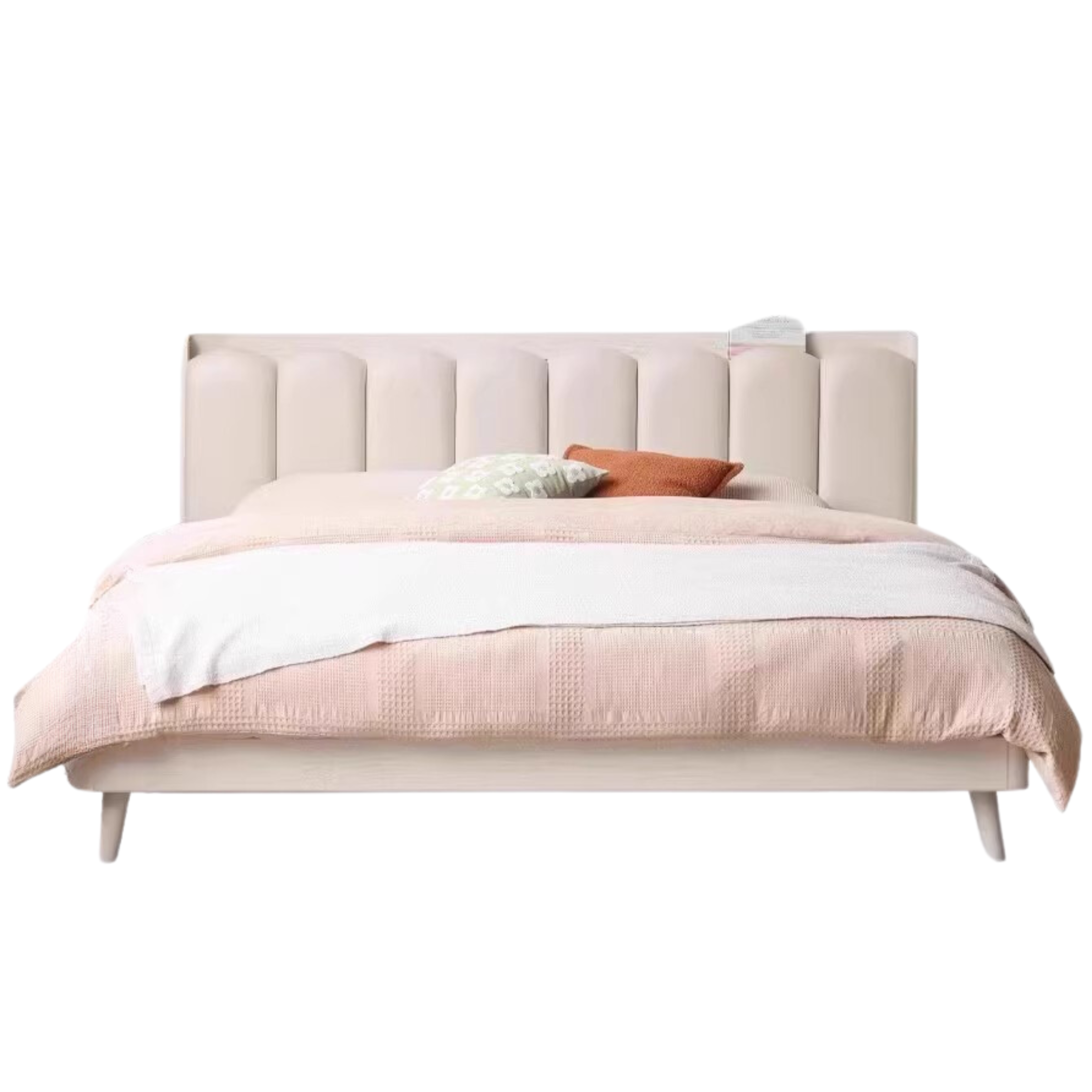 Solid Oak Wood Piano Key Bed Frame - Cream Finish - Elegant and Durable Bedroom Furniture for Classic and Modern Decor Styles