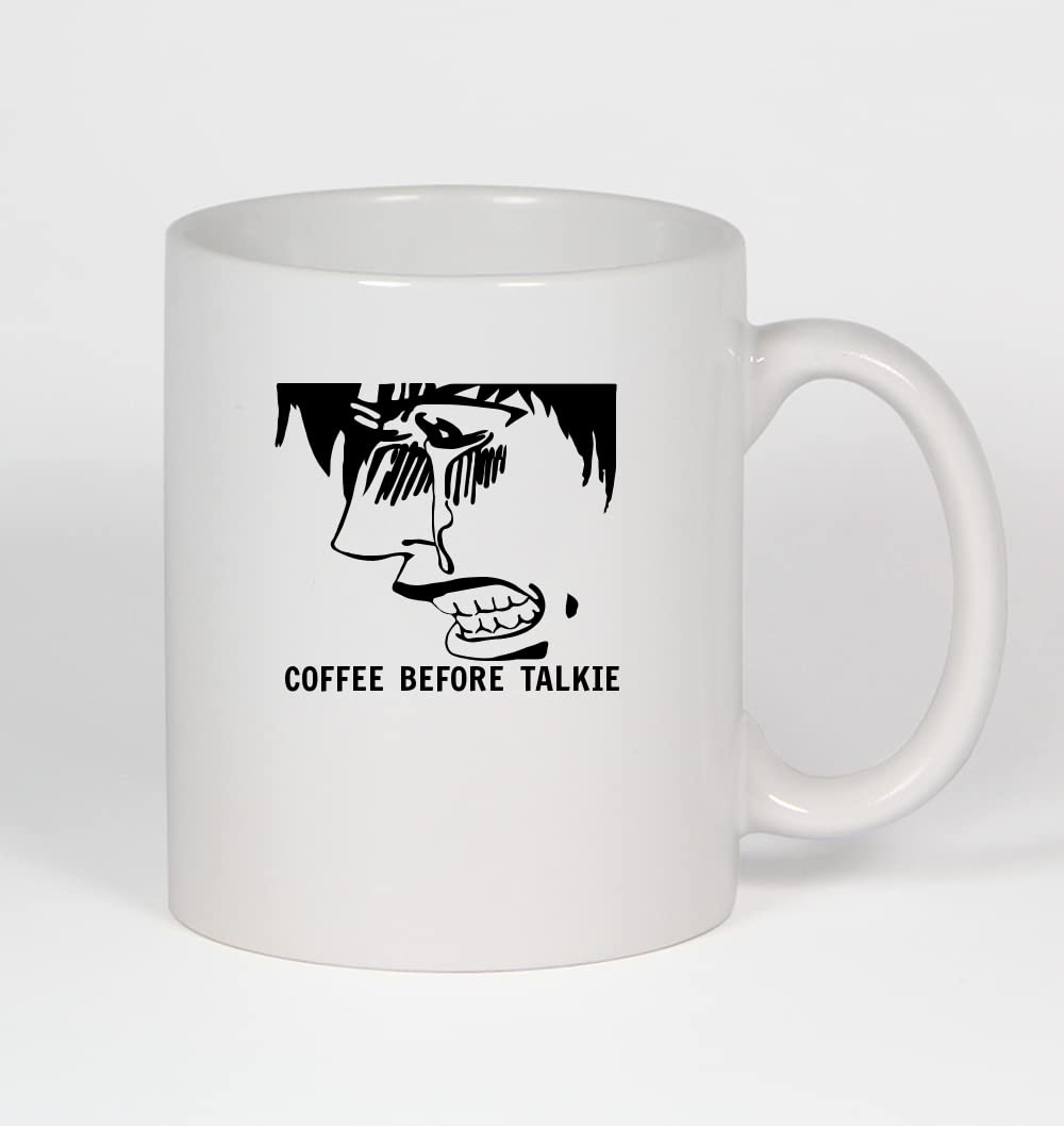 Anime Coffee Mug - 11oz Ceramic White Cup with Coffee Before Talkie Design | Perfect for Anime Fans, Office Use & Gift Giving