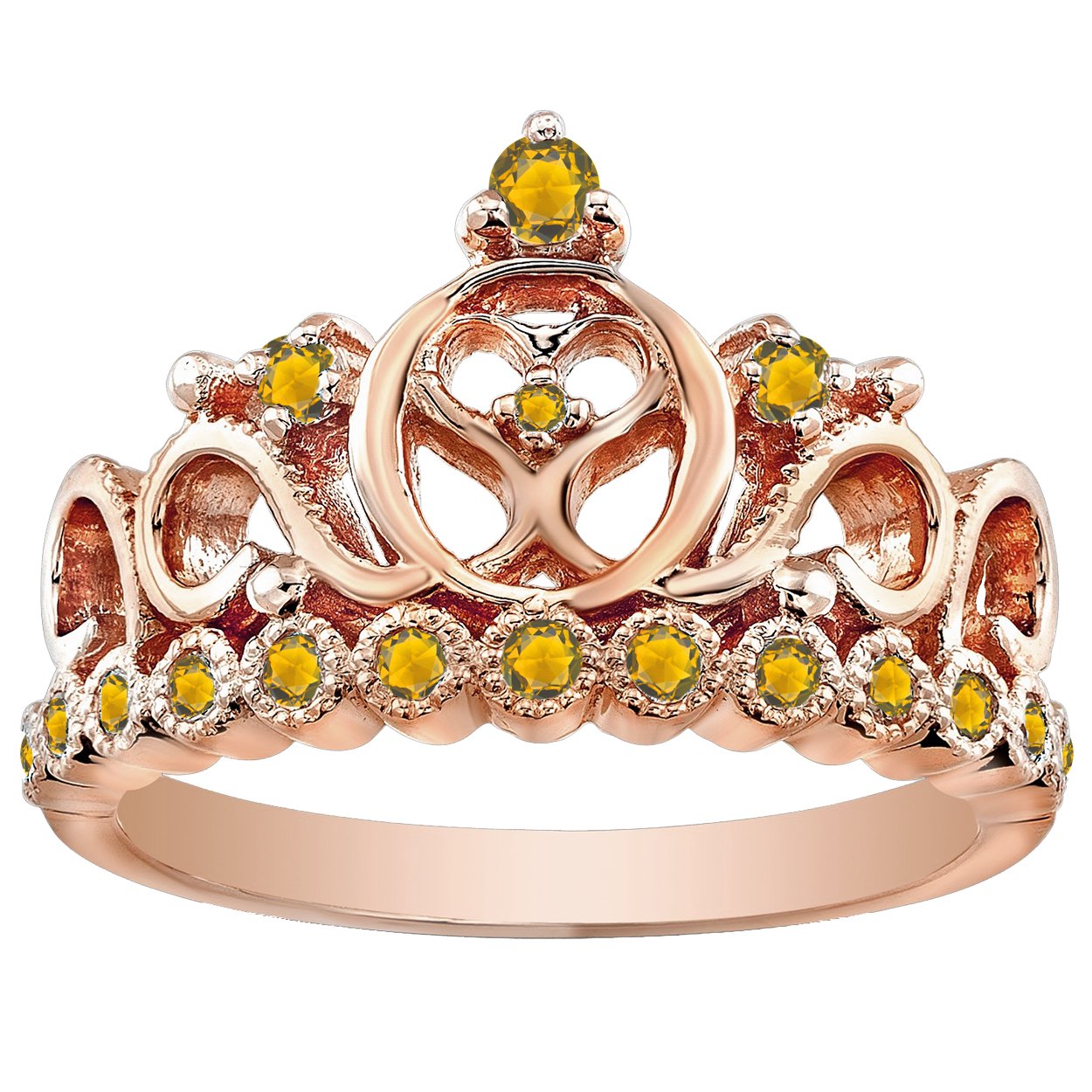 14K Rose Gold Citrine Heart Crown Ring for Women - Elegant Dainty Jewelry Gift for Valentine's Day, Anniversary & Special Occasions
