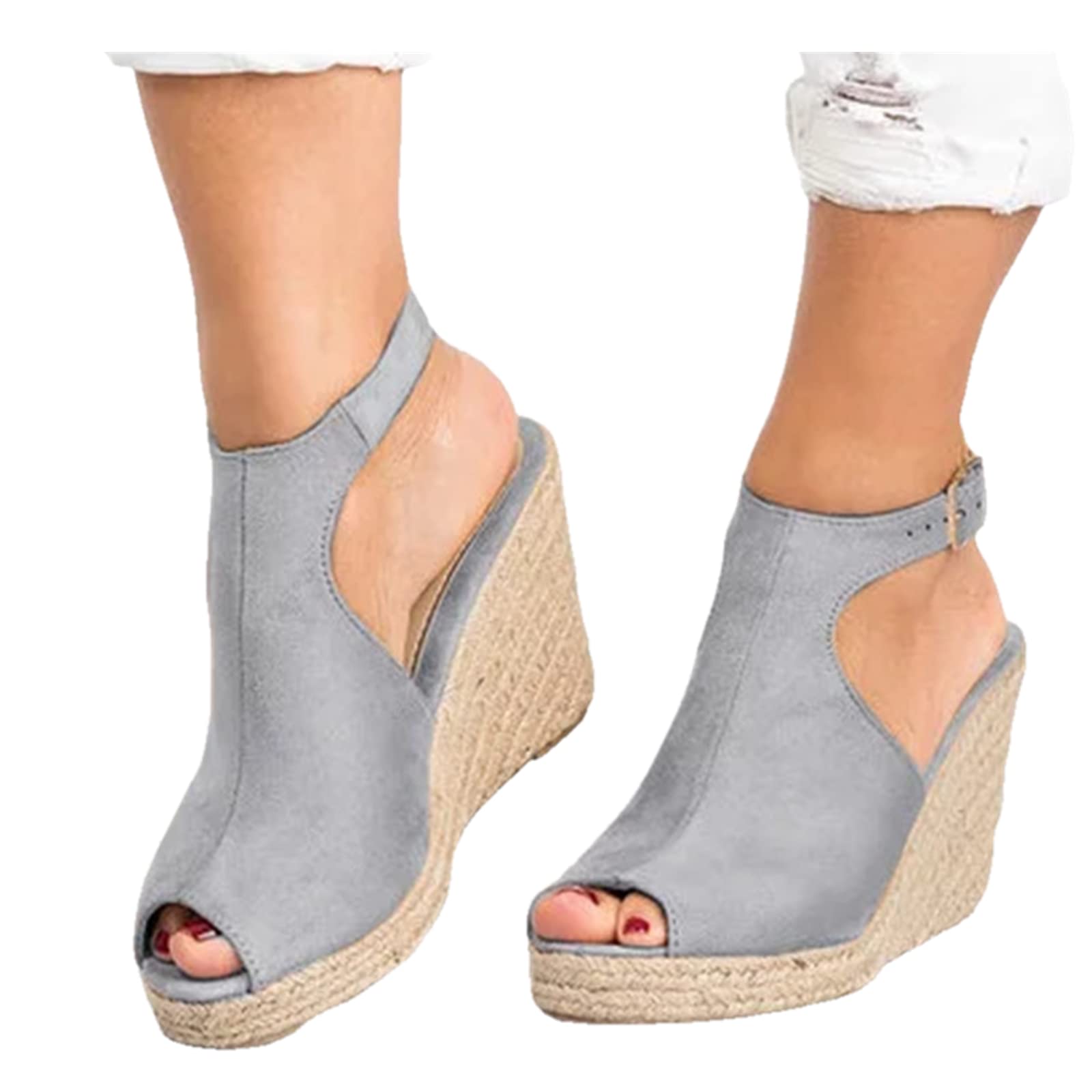 Women's Casual Summer Wedge Sandals - Cute Open Toe Buckle Ankle Beach Platform Sandals for Walking, Travel & Outdoor Activities