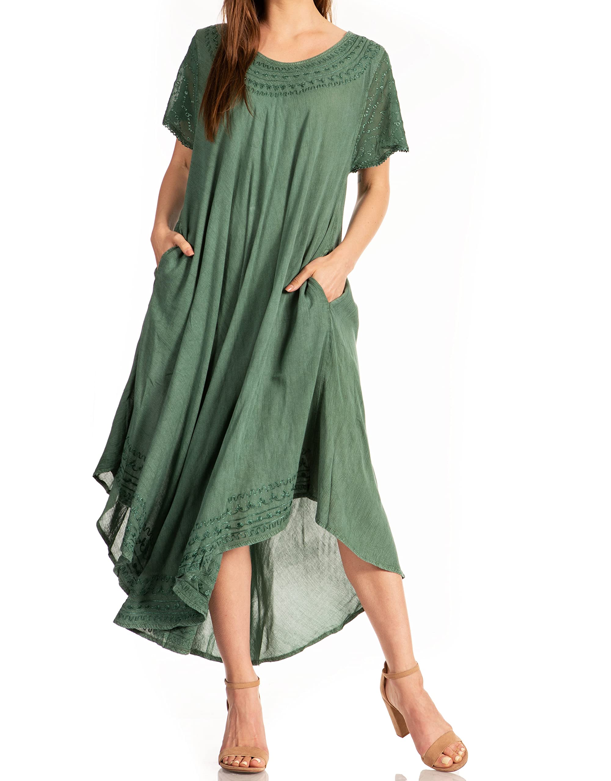 Sakkas Women's Everyday Essentials Cap Sleeve Caftan Dress - Lightweight Beach Cover Up, Summer Boho Maxi Dress for Vacation, Poolside, and Casual Outings