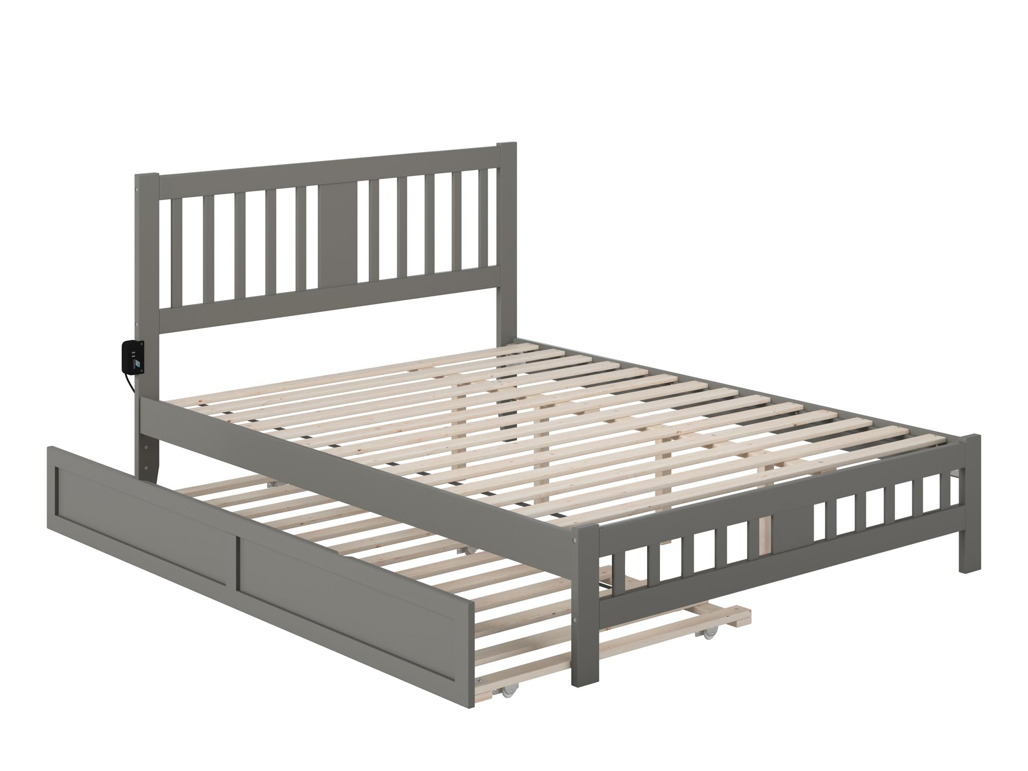 AFI Tahoe Queen Size Platform Bed with Footboard & Twin XL Trundle - Modern Grey Wooden Bed Frame for Master Bedroom, Guest Room & Small Spaces