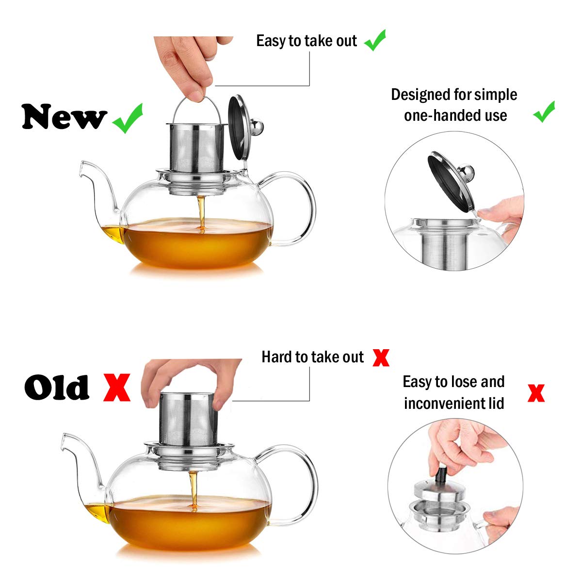 Artcome 34oz Glass Teapot with Removable Infuser - Stovetop Safe Blooming & Loose Leaf Tea Maker - Perfect for Home, Office & Tea Ceremonies