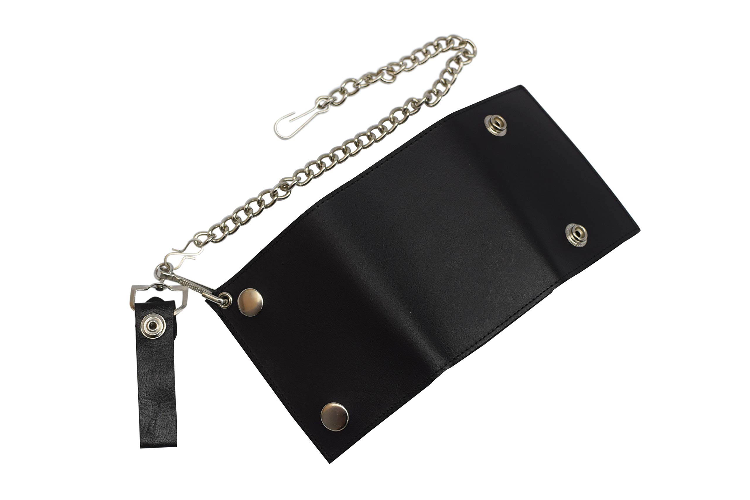 MARSHAL Men's Genuine Leather Black Trifold Wallet with Chain - Biker Trucker Motorcycle Wallet for Men - Perfect for Riding, Travel & Everyday Use