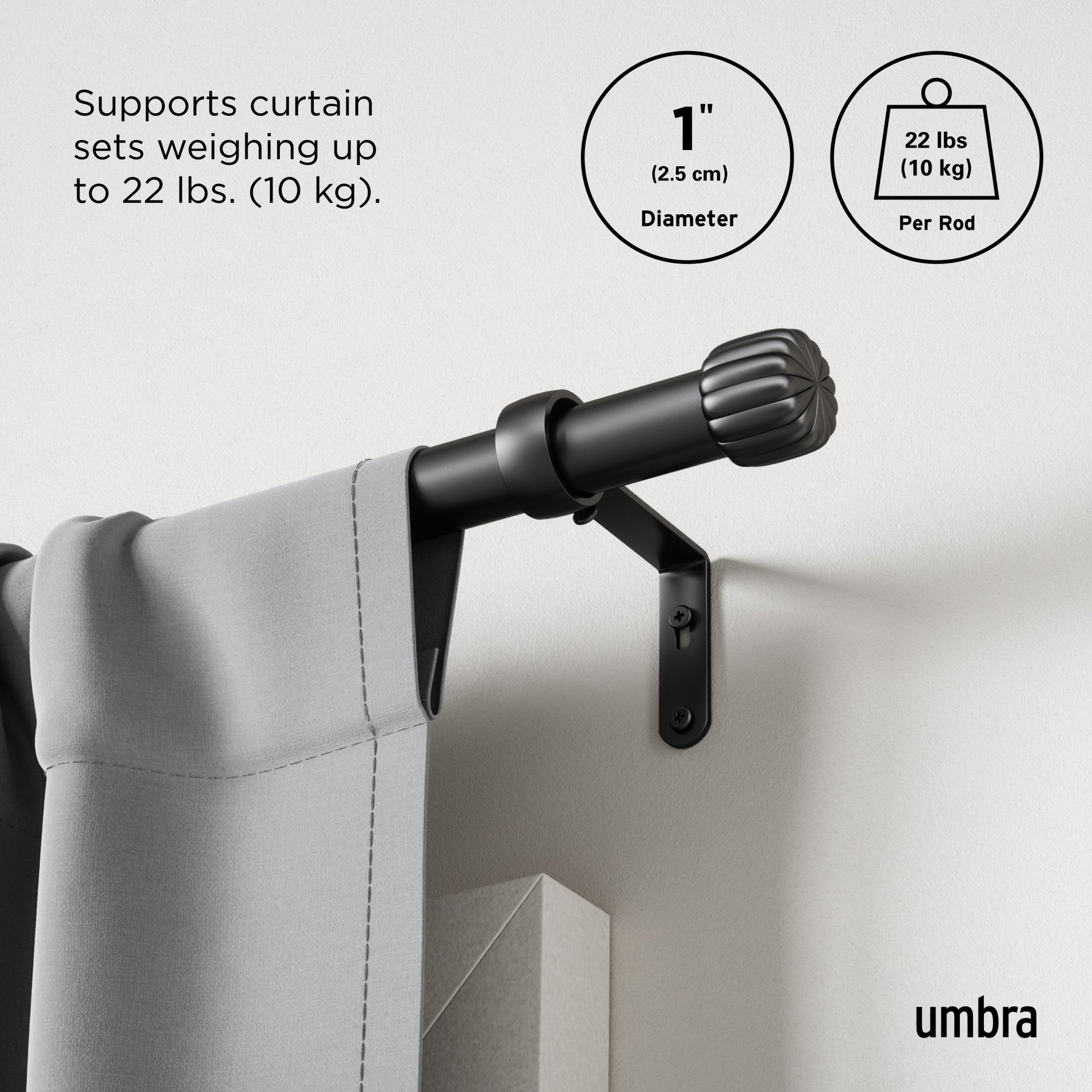 Cleo Curtain Rod - Adjustable Tension Window Curtain Rod for Home Decor, Black (28-48 inches) - Perfect for Living Room, Bedroom, and Office Windows