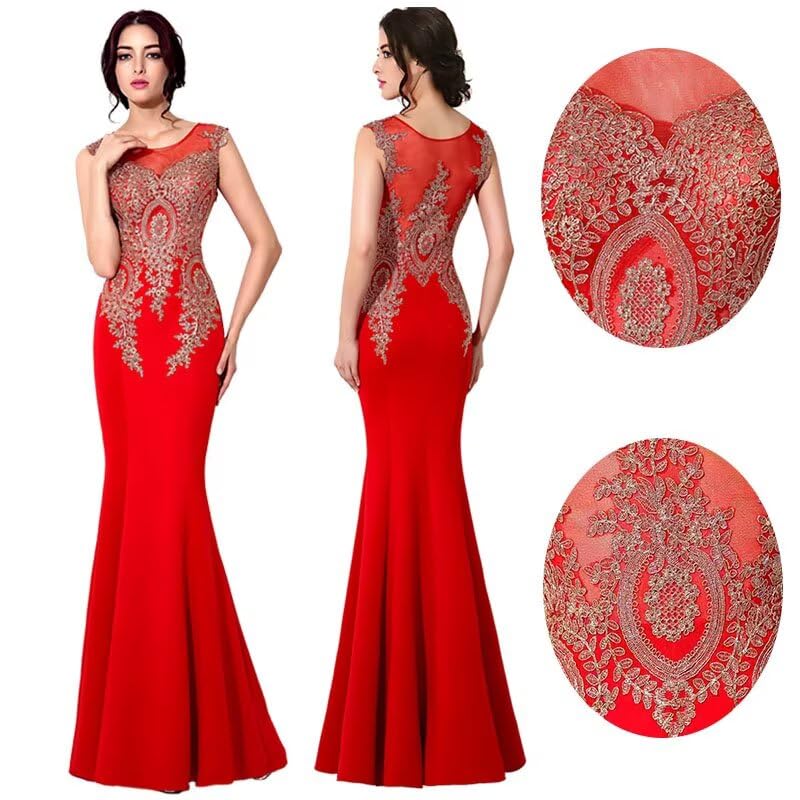 Elegant Satin Women's Evening Gowns - Sleeveless Crew Neck Formal Dress with Applique Details for Wedding, Prom & Special Occasions | Sexy Ball Gown Long Dress for Parties & Black Tie Events