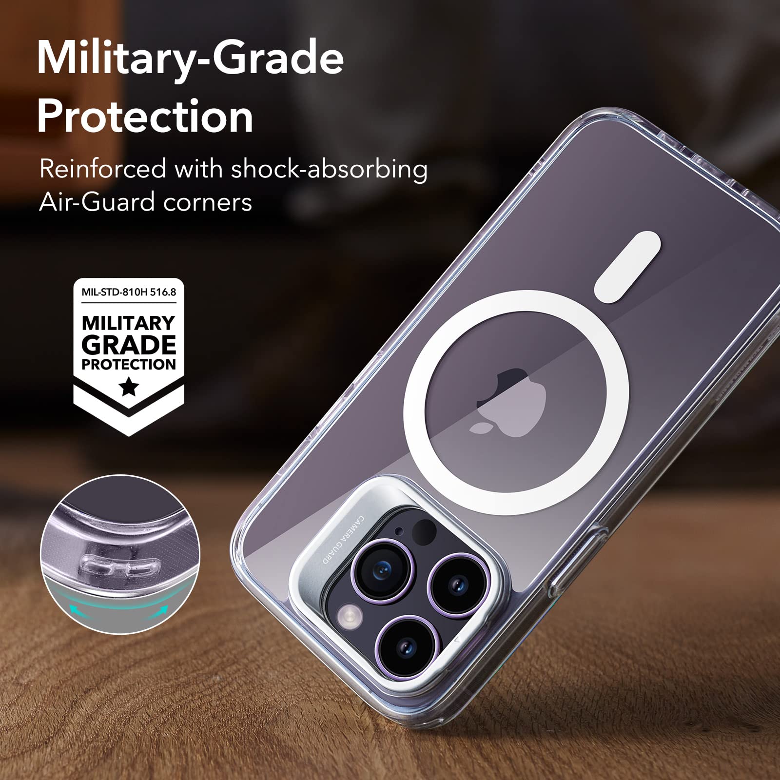 ESR Magnetic Case for iPhone 14 Pro (6.1 inch) - Military-Grade Protection, Built-in Camera Ring Stand & Kickstand, Scratch-Resistant Clear Cover - Perfect for Work, Travel & Everyday Use