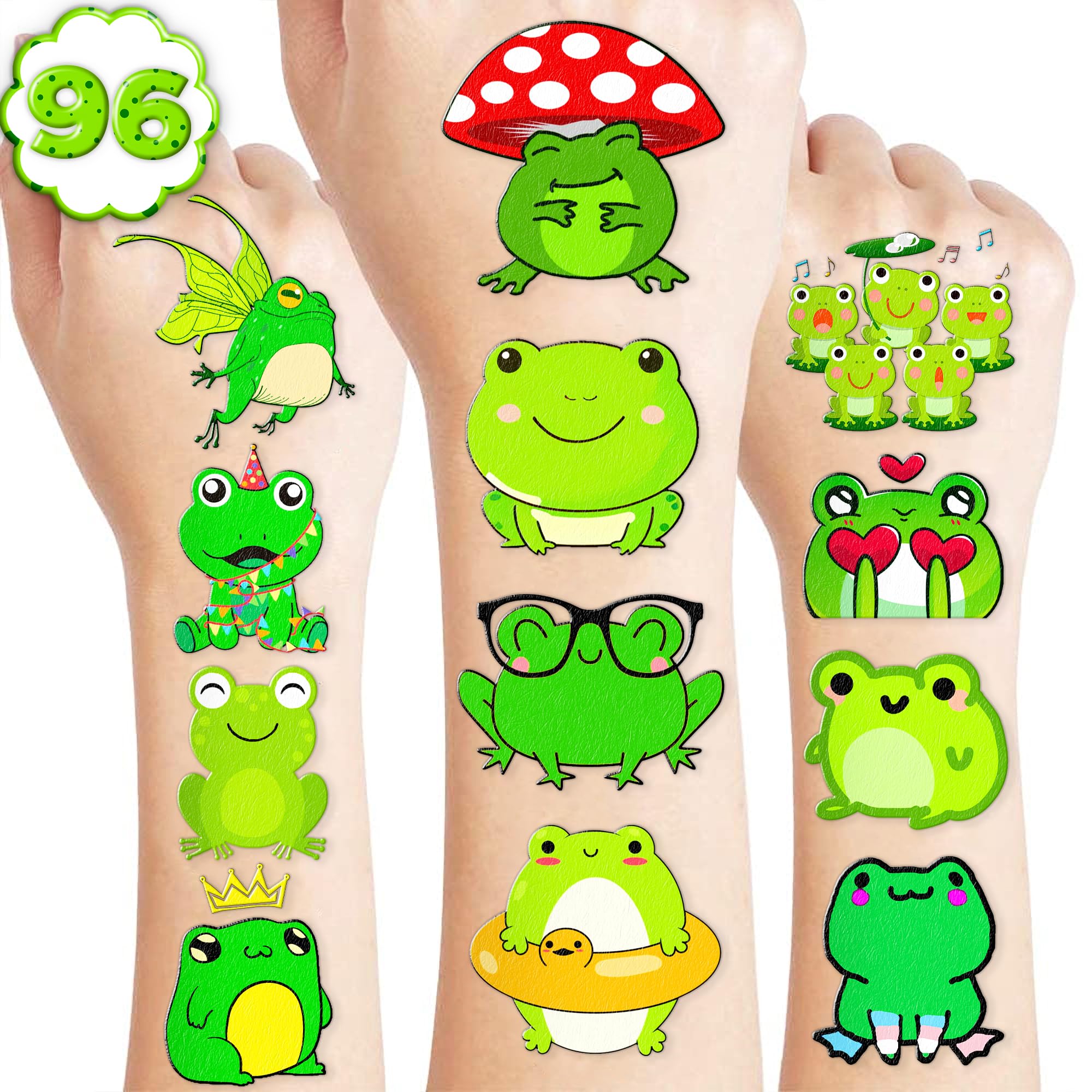 102 PCS Frog Temporary Tattoos - Waterproof Fake Tattoos for Kids, Boys & Girls - Perfect for Birthday Parties, School Rewards, Classroom Prizes & Teacher Gifts - Fun Frog Princess & Reptile Themed Stickers for Kids' Events & Decorations