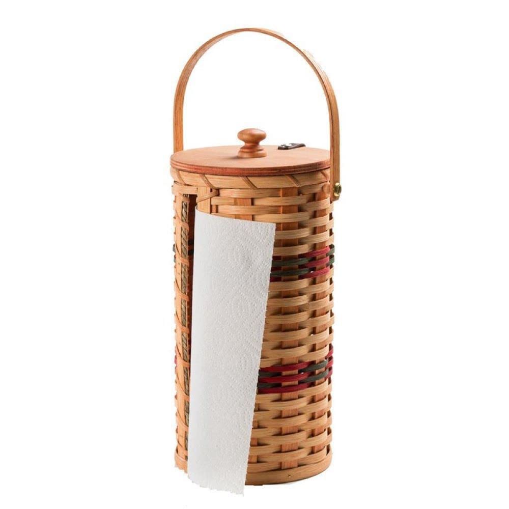 Amish-Made Hand-Woven Paper Towel Holder Dispenser Basket - Rustic Farmhouse Kitchen Decor for Countertop or Wall Mount