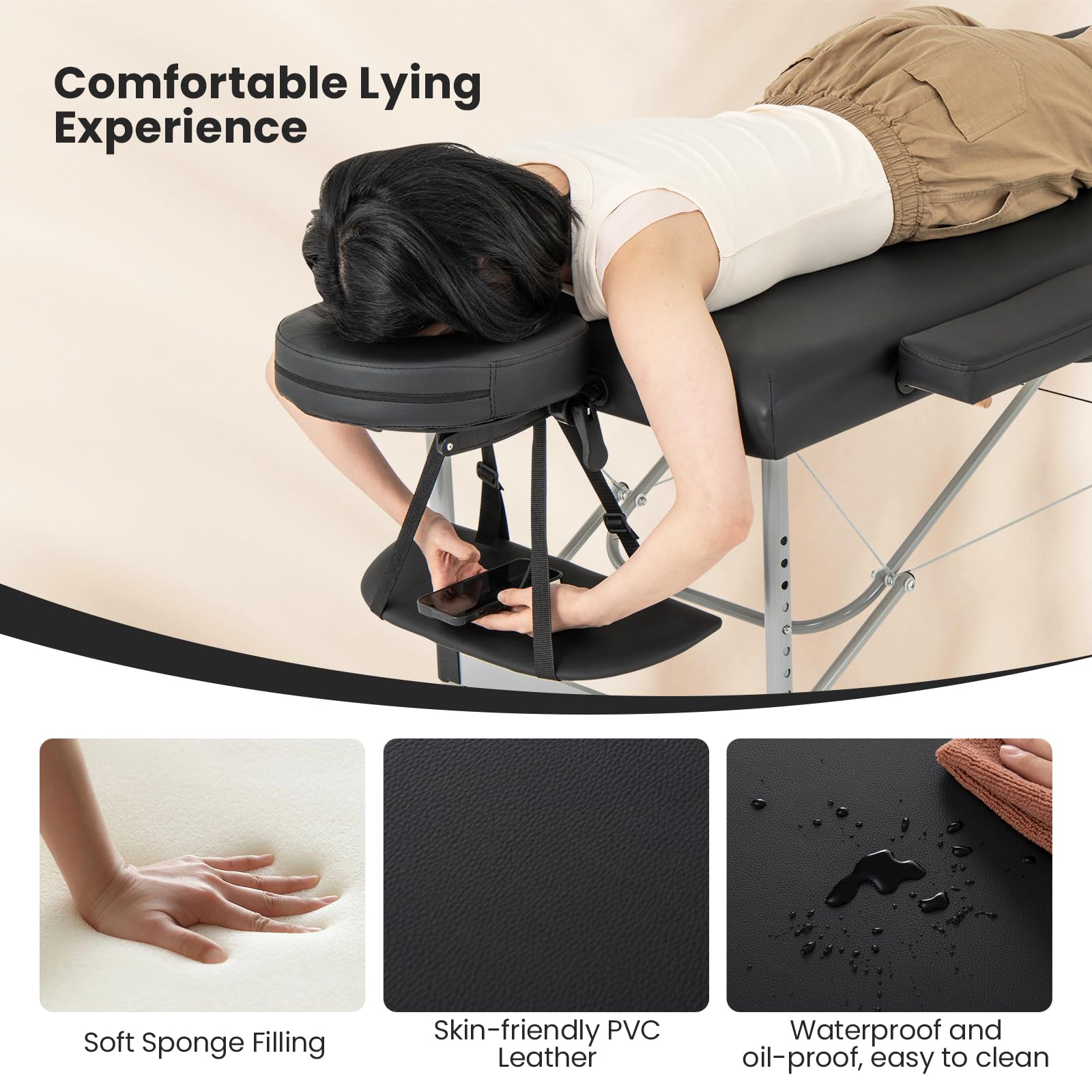 Professional Portable Massage Table - Adjustable Height Folding Massage Bed with Carrying Bag, Sturdy Aluminum Frame for Salon, Spa, Tattoo & Esthetician Use - Perfect for Home & Professional Massage Therapy (Black)