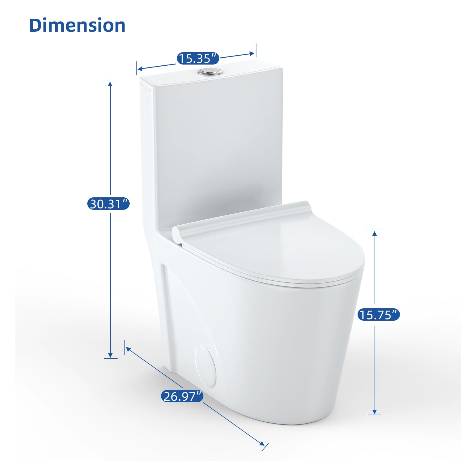 One Piece Elongated Toilet with Soft Closing Seat - Comfort Height, Dual Tornado Flush 1.6 GPF - Perfect for Modern Bathrooms, Small Spaces & Water-Efficient Homes