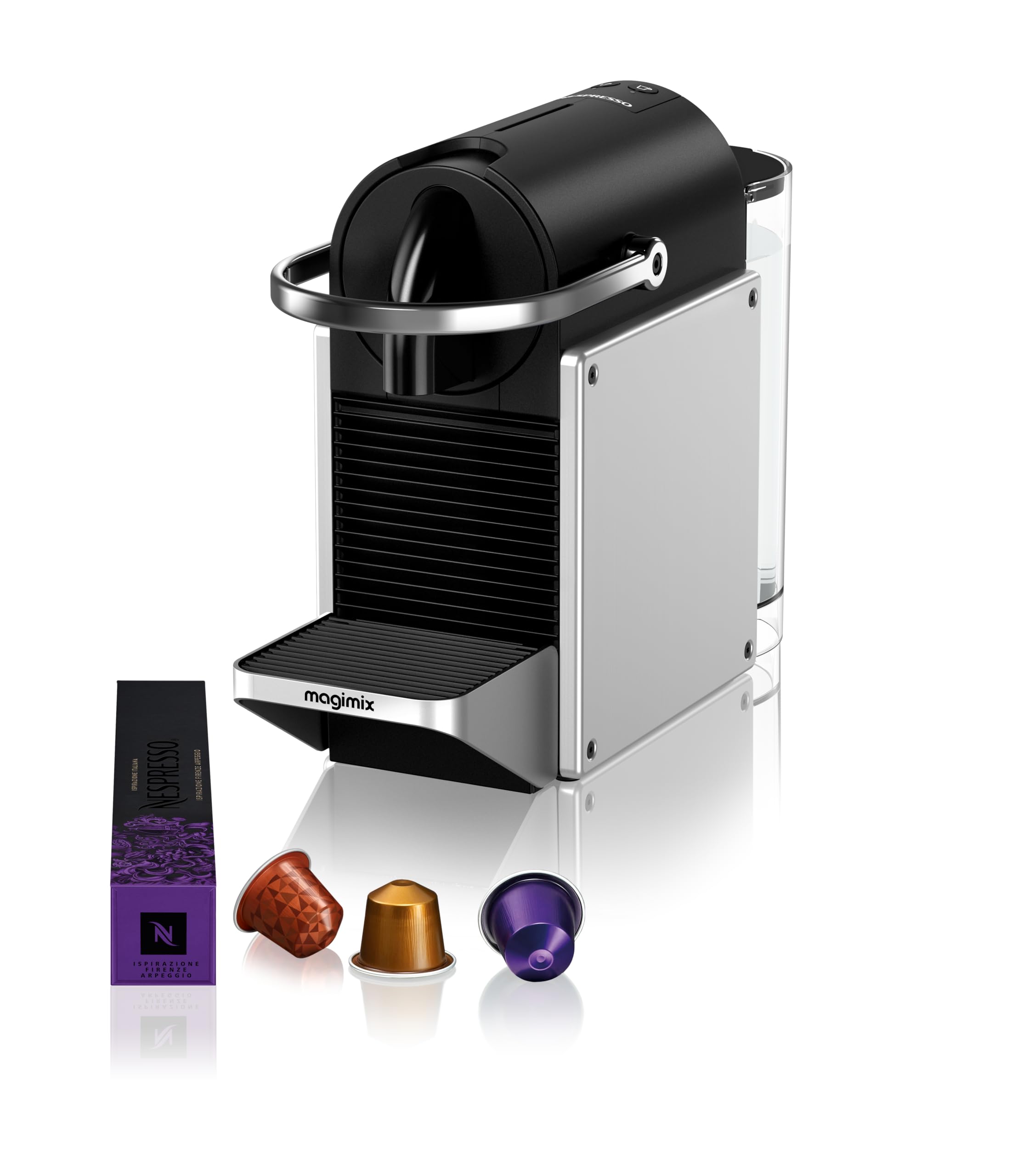 Magimix Nespresso Pixie Espresso Coffee Maker - Grey Metal (Model 11327) | Compact & Fast for Home, Office, or Travel Use