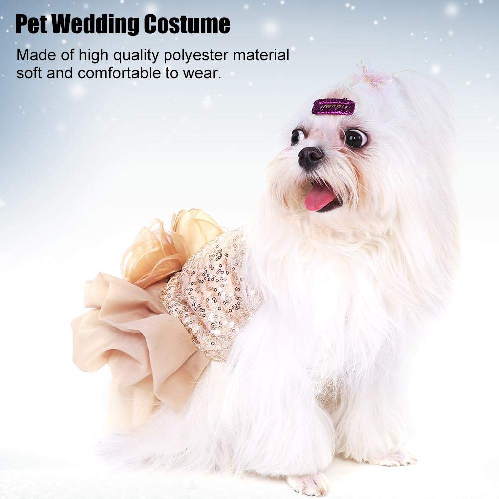 Elegant Gold Sequin Dog Dress for Small Dogs - Silky Puppy Princess Costume for Weddings & Special Occasions