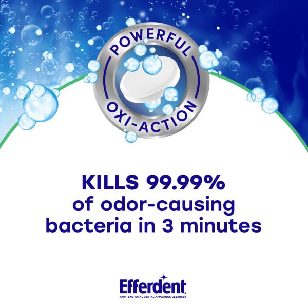 Efferdent Retainer & Denture Cleaning Tablets - 270 Count (3 Packs of 90) - Minty Fresh Breath, Safe for Dental Appliances, Braces, Night Guards - Perfect for Travel & Daily Oral Care