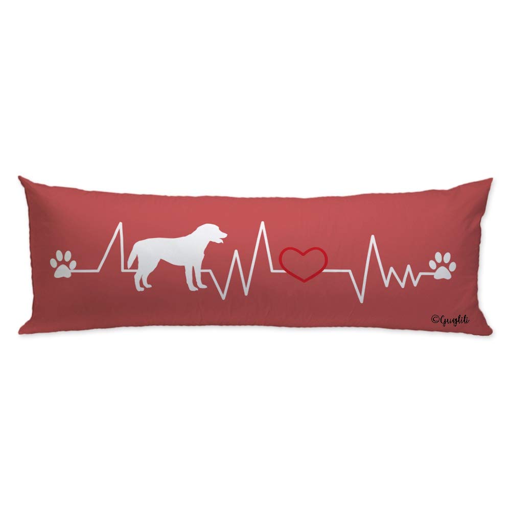 Heartbeat Paw Print Labrador Dog Body Pillow Cover - 20x54 Inch Cozy Home Decor for Pet Lovers, Soft Indian Red Pillowcase for Bed & Couch - Perfect for Dog Themed Bedrooms, Living Rooms & Gifts