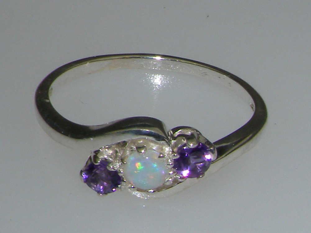 925 Sterling Silver Women's Engagement Ring with Natural Opal & Amethyst - Elegant Jewelry for Weddings, Anniversaries & Special Occasions