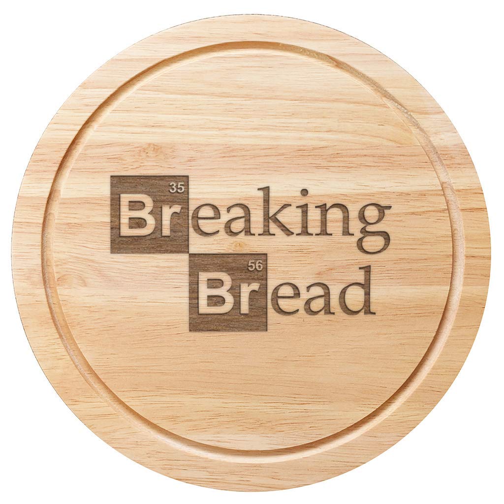 25cm Wooden Bread Board with Breaking Bad Pun Design - Perfect for Serving Charcuterie, Cheese, and Artisan Breads at Parties and Gatherings