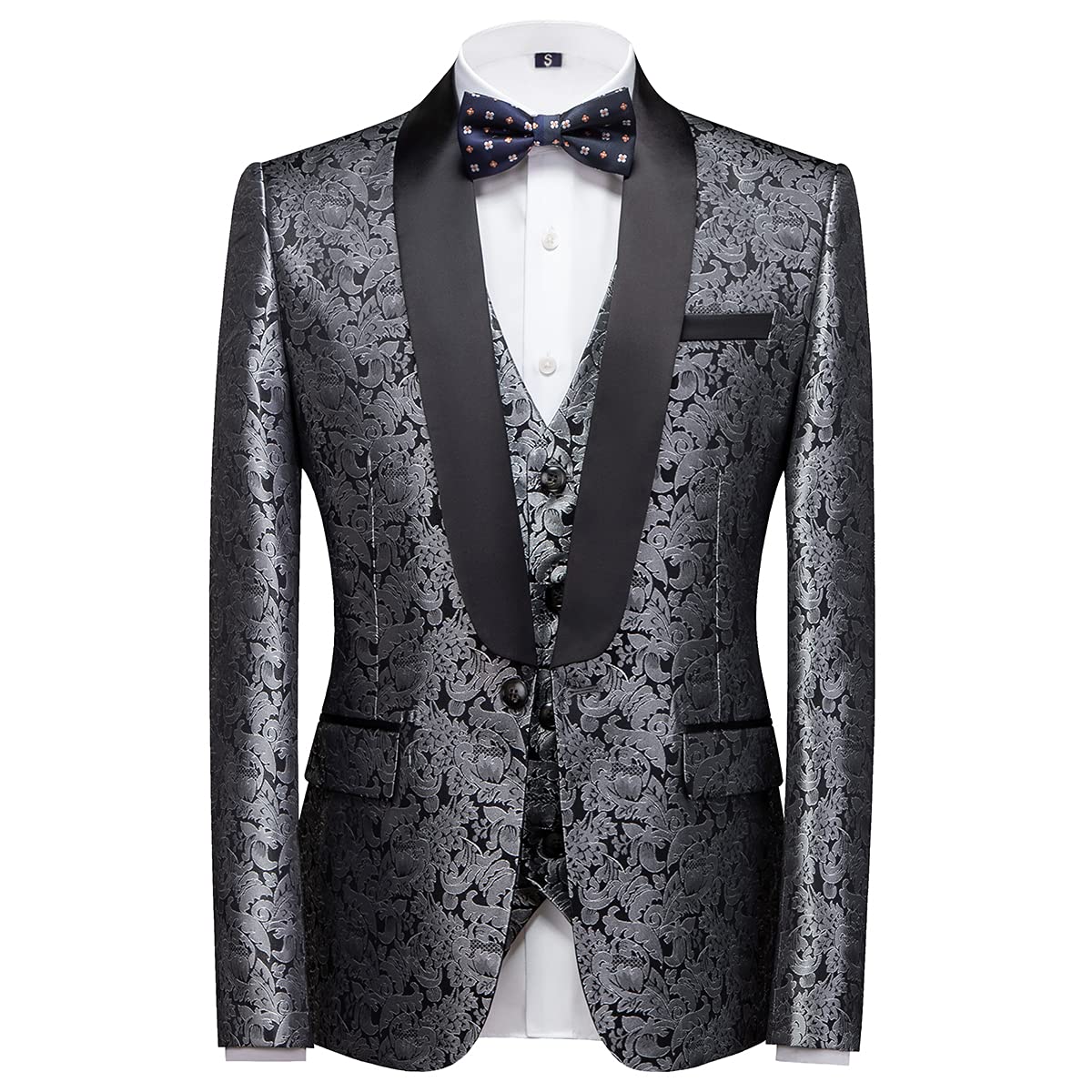 Men's Slim Fit 3-Piece Tuxedo Suit Set with Shawl Lapel & Paisley Design - Formal Skinny Fit Wedding & Prom Suit for Groom, Best Man, and Special Occasions