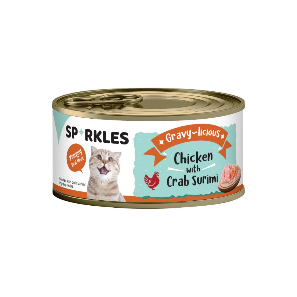24-Pack Sparkles Gravylicious Jellylicious Wet Cat Food - 80g Cans with Chicken, Tuna & Salmon - Healthy Nutritious Meal for Adult & Senior Cats - Perfect for Daily Feeding & Weight Management