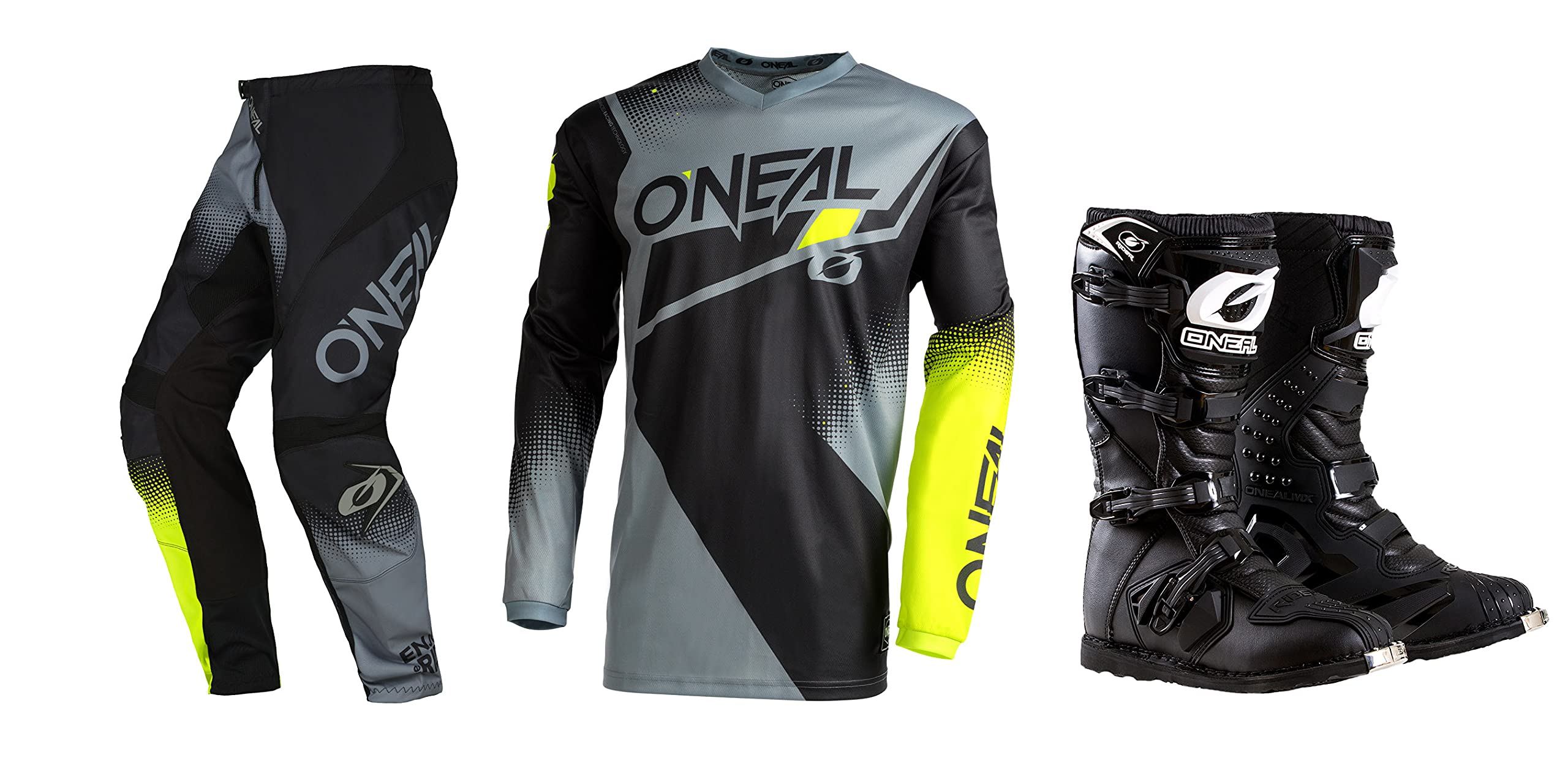 Oneal Element RW Black/Yellow Jersey Pant Boots Combo - Dirt Bike Racing Gear for Motocross & Off-Road Riding