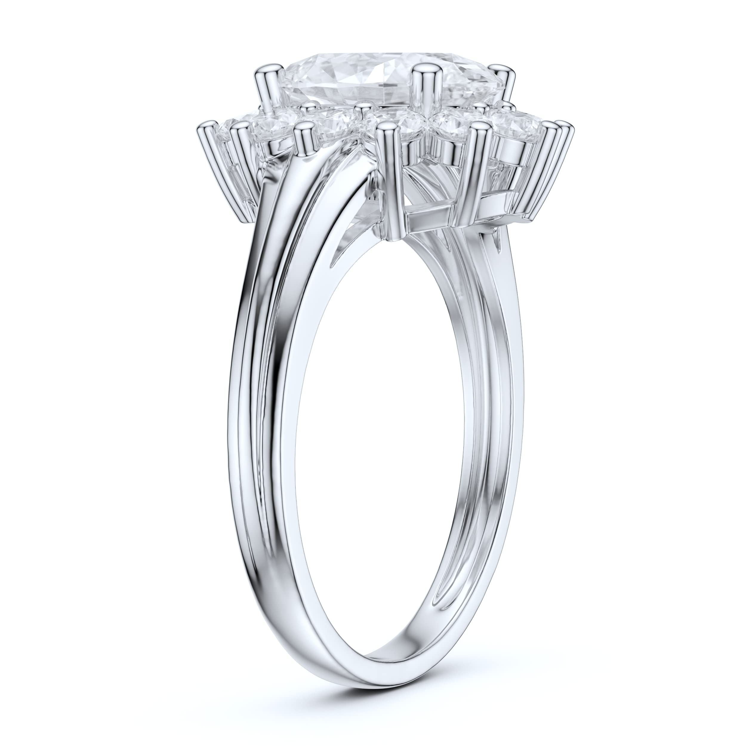 14K White Gold 7x9mm 2.0CT Oval Simulated Diamond Cluster Engagement Ring for Women - Perfect for Proposals, Anniversaries & Special Occasions
