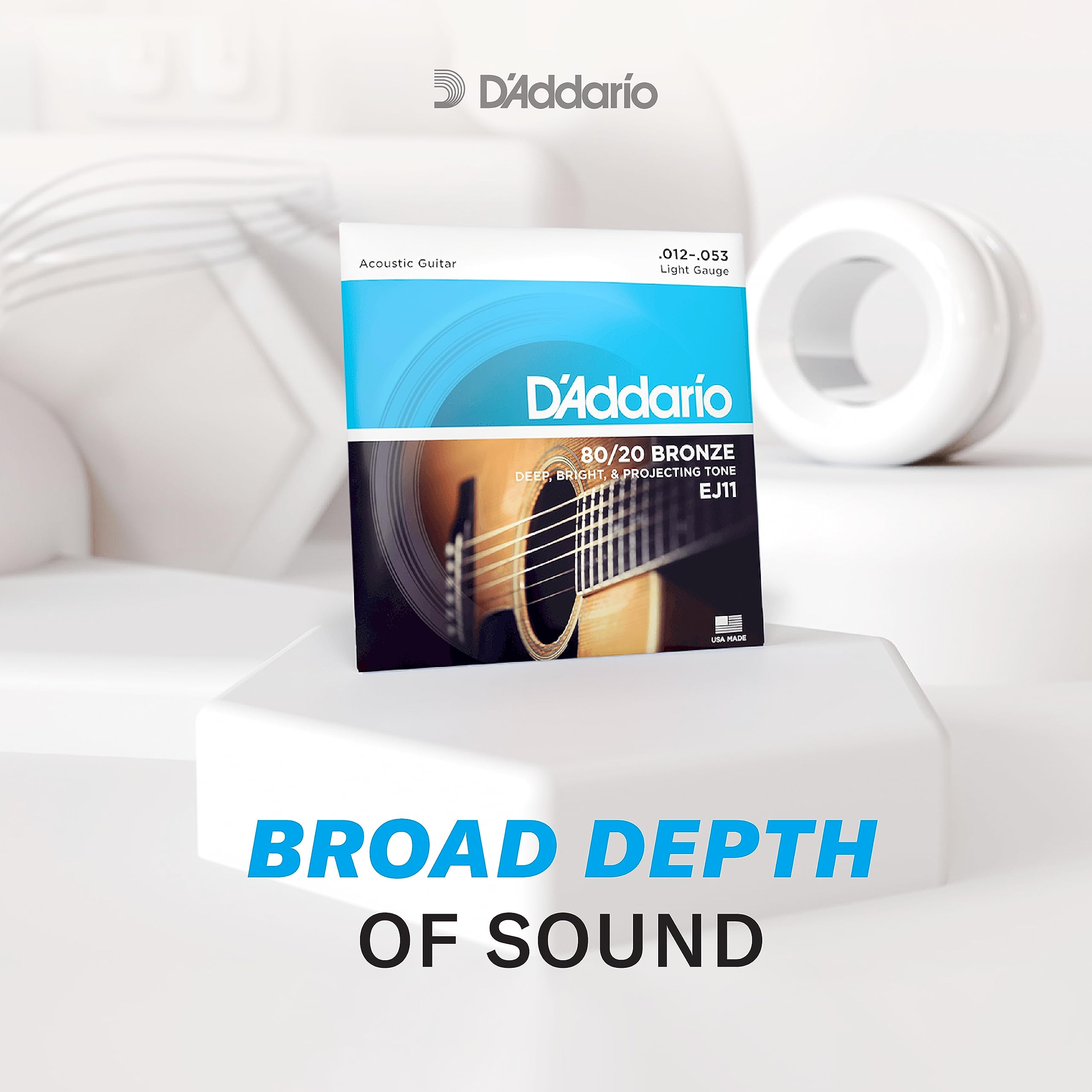 D'Addario EJ36 Acoustic Guitar Strings 80/20 Bronze Light 12-String Set - Perfect for Folk, Rock & Studio Recording