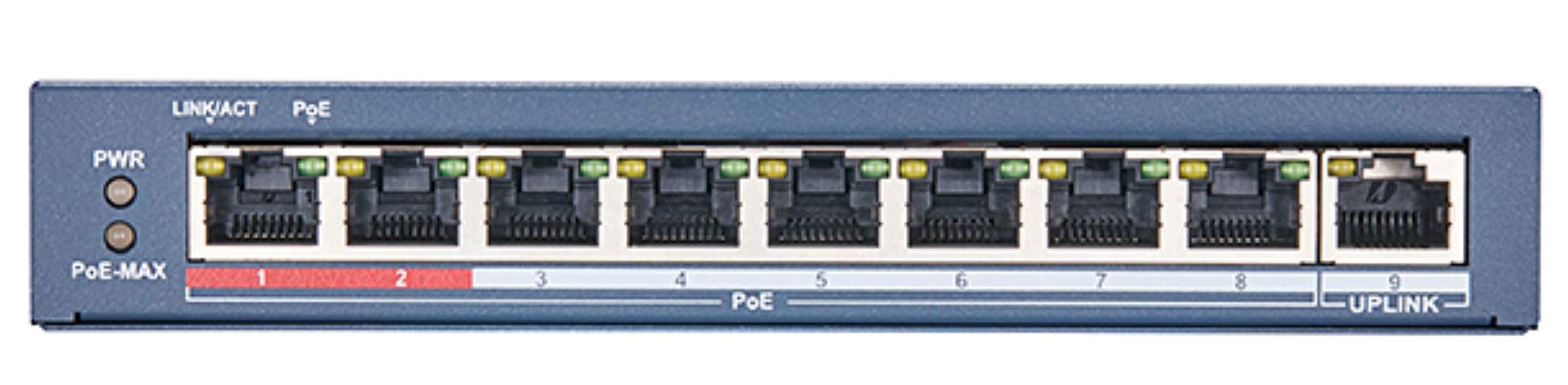 Hikvision DS-3E0109P-E2 8-Port Gigabit Unmanaged PoE Switch | 150W Power Budget | Plug & Play | Ideal for IP Cameras, VoIP Phones & Wireless Access Points | Home & Office Network Solution