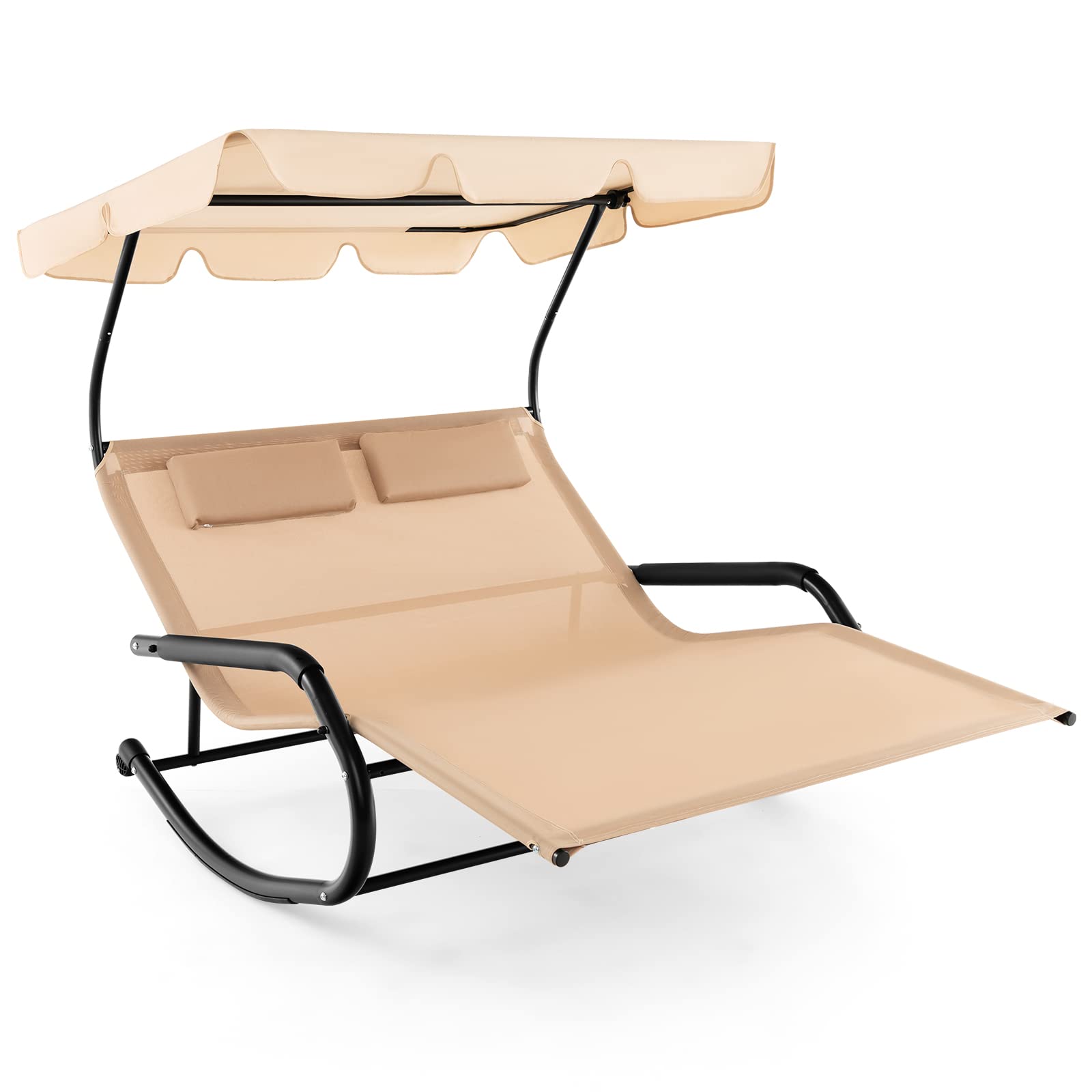 Tangkula 2-Person Outdoor Lounge Chair with Adjustable Canopy - Extra Large Patio Hammock Bed with 2 Detachable Pillows & Wheels - Perfect for Backyard Relaxation, Poolside Lounging & Garden Swing