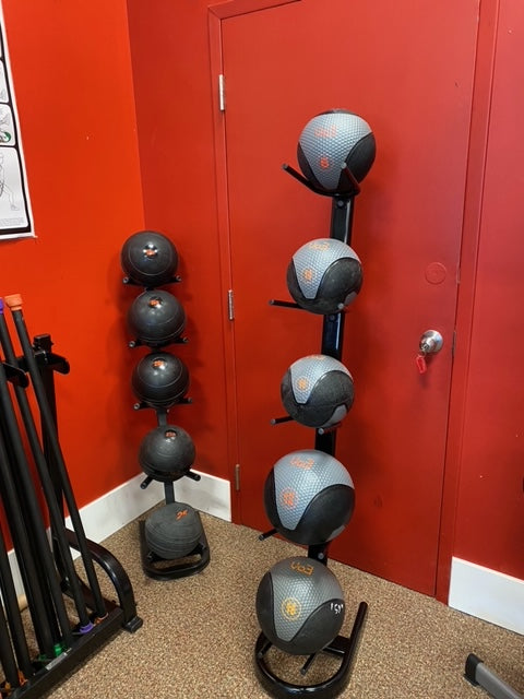 Premium 5-Ball Fitness Medicine Ball Rack - Heavy Duty Storage Organizer for Home Gym, CrossFit & Workout Equipment - Perfect for Wall Mount or Floor Standing