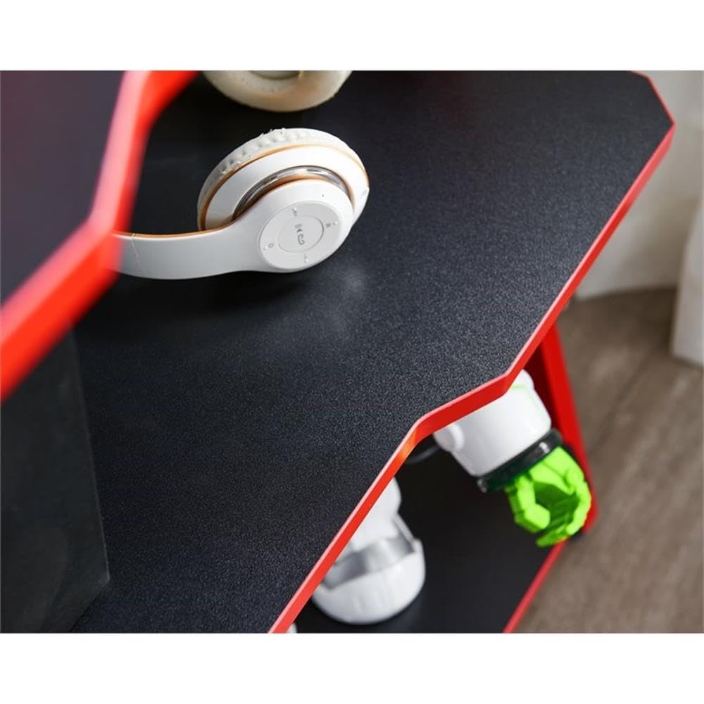 JJS 3-Tier Gaming Console Storage Shelf - Modern Open Bookcase Rack for PS5, Xbox & Nintendo Switch - Display Stand for Speakers, Figures & Plants - Perfect for Gaming Room & Home Office Setup (Red)